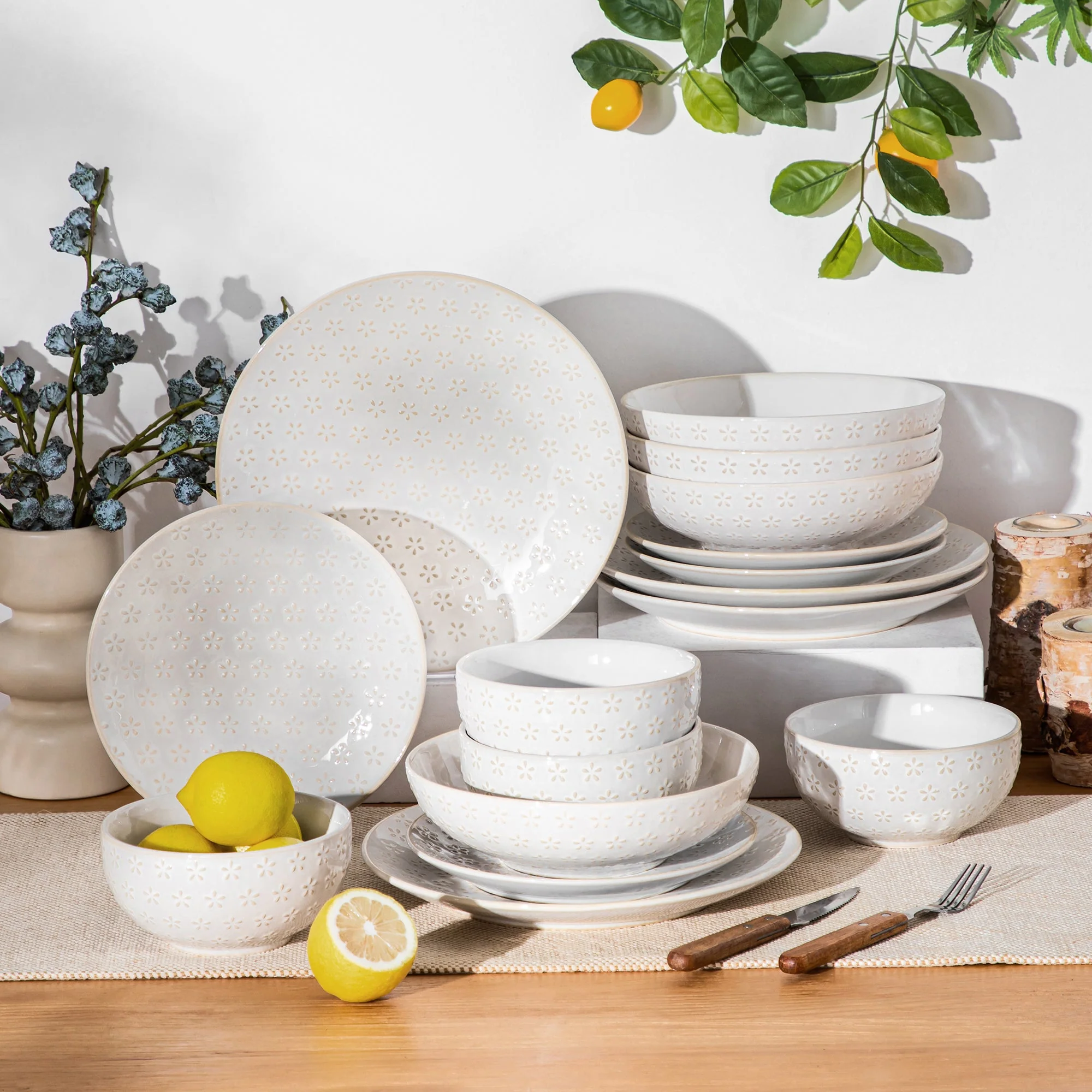 Lydia 16 Piece Antique White Dinnerware Set - Image 11