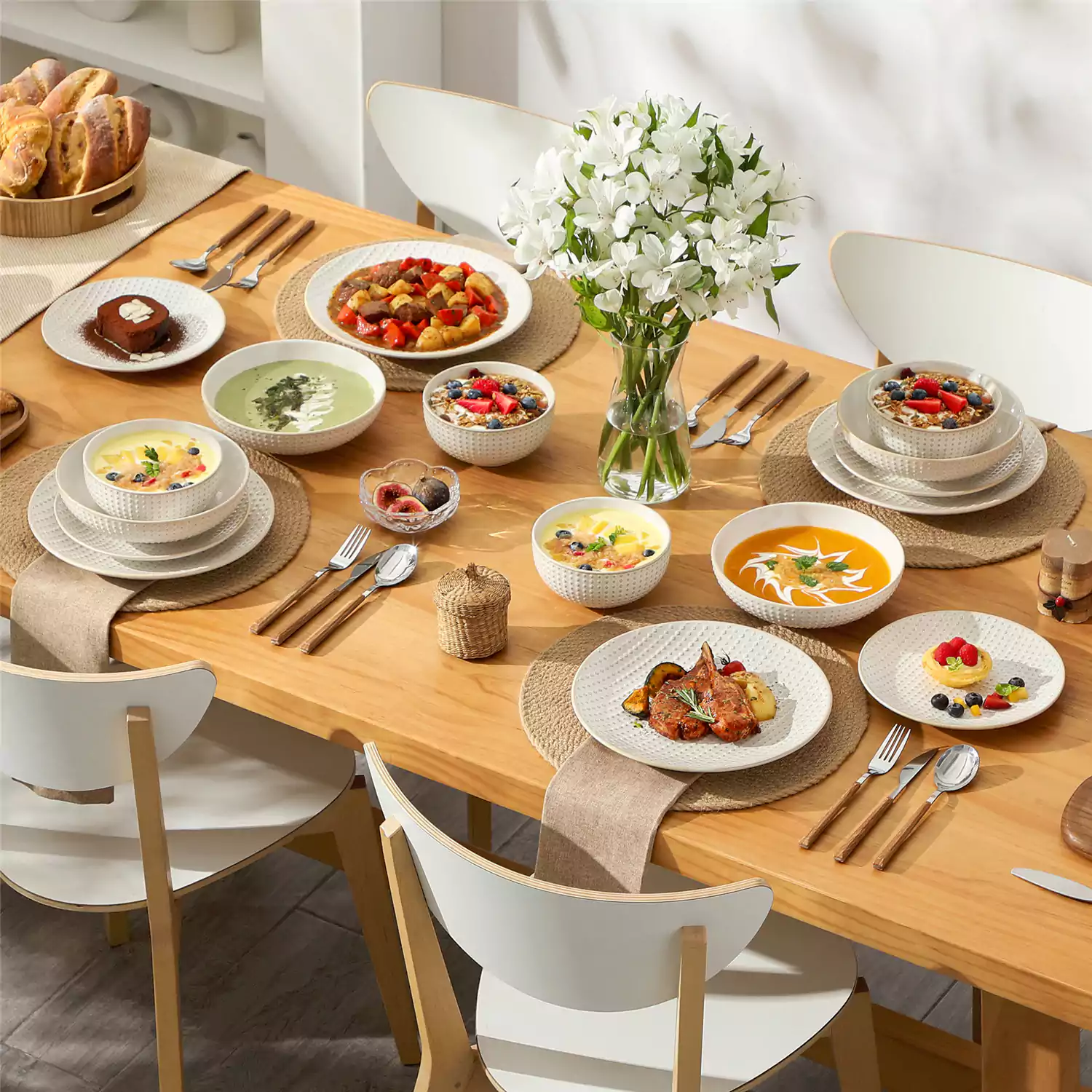 Lydia 16 Piece Antique White Dinnerware Set - Image 37
