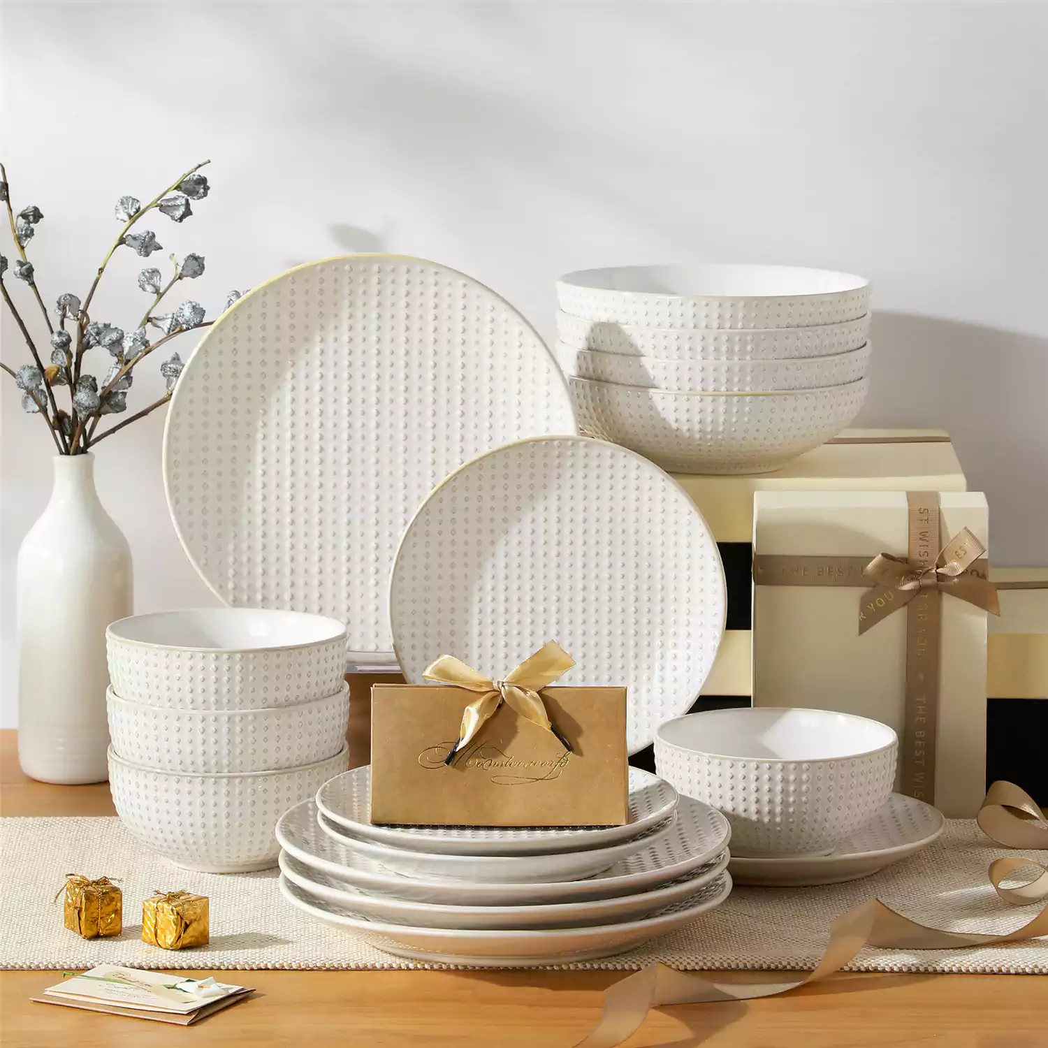 Lydia 16 Piece Antique White Dinnerware Set - Image 47