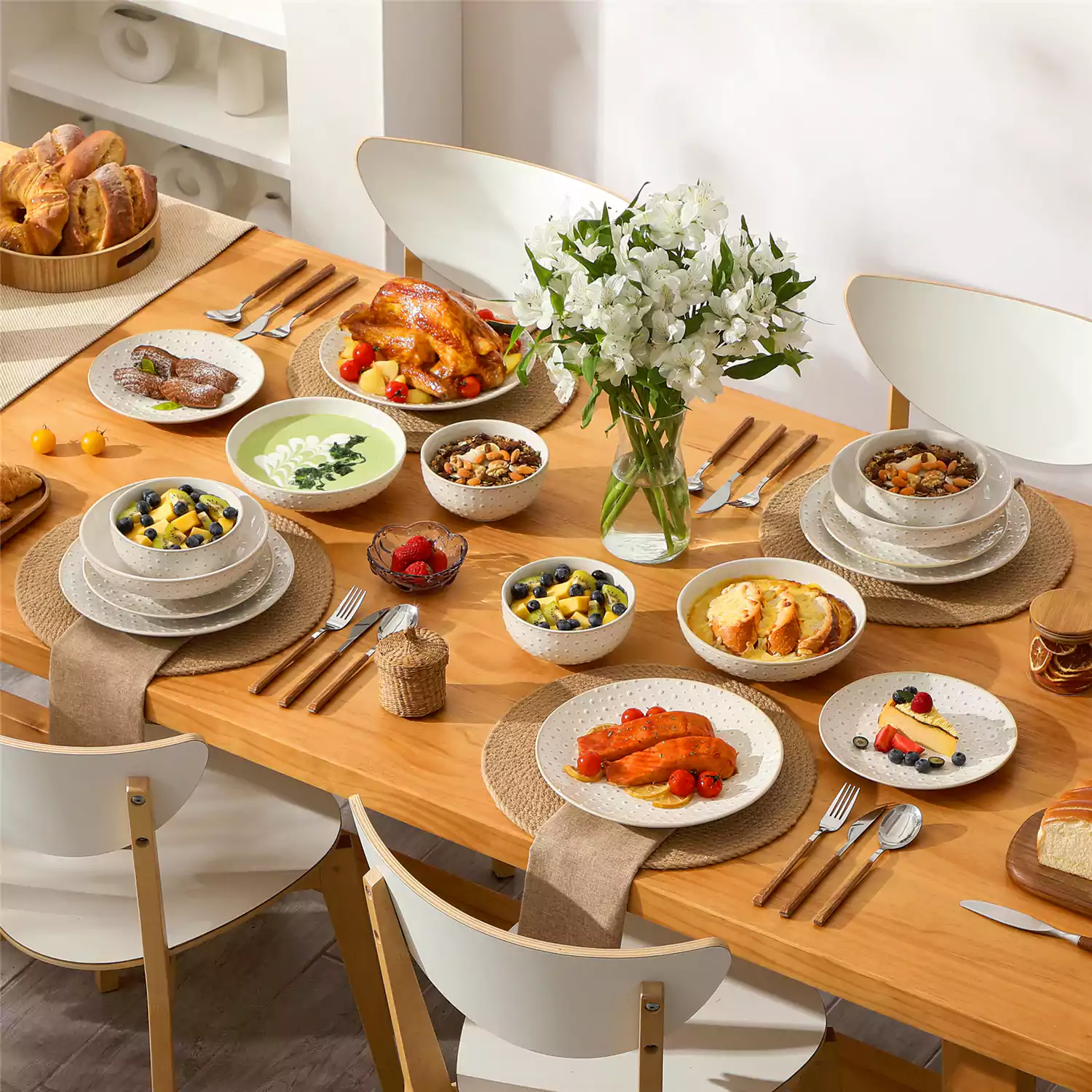 Lydia 16 Piece Antique White Dinnerware Set - Image 57