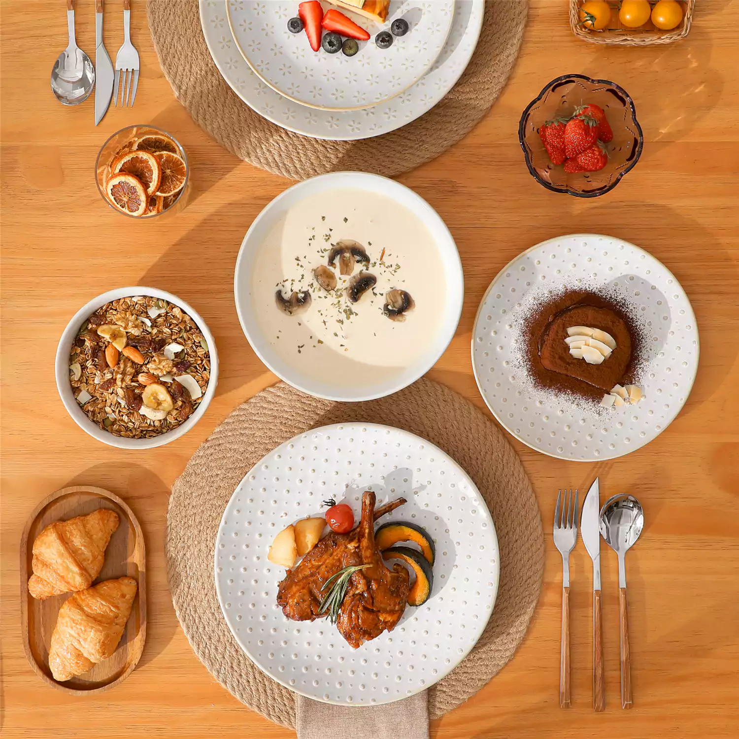 Lydia 16 Piece Antique White Dinnerware Set - Image 75