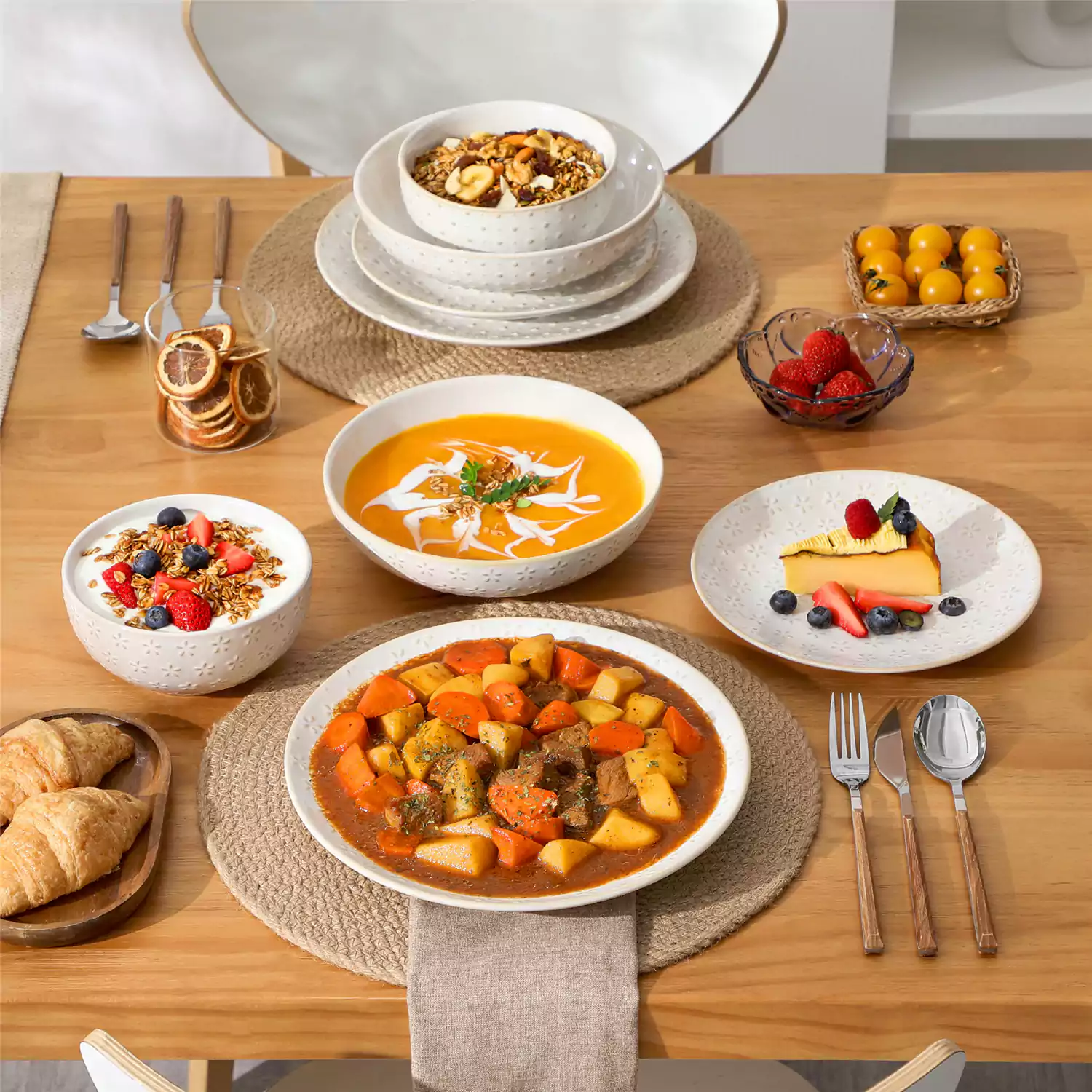 Lydia 16 Piece Antique White Dinnerware Set - Image 76