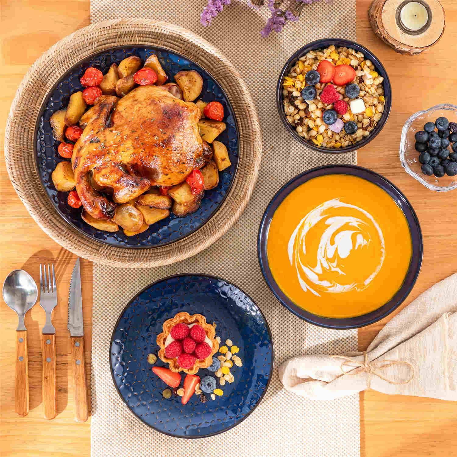Lydia 16 Piece Starry Blue Dinnerware Set - Image 15