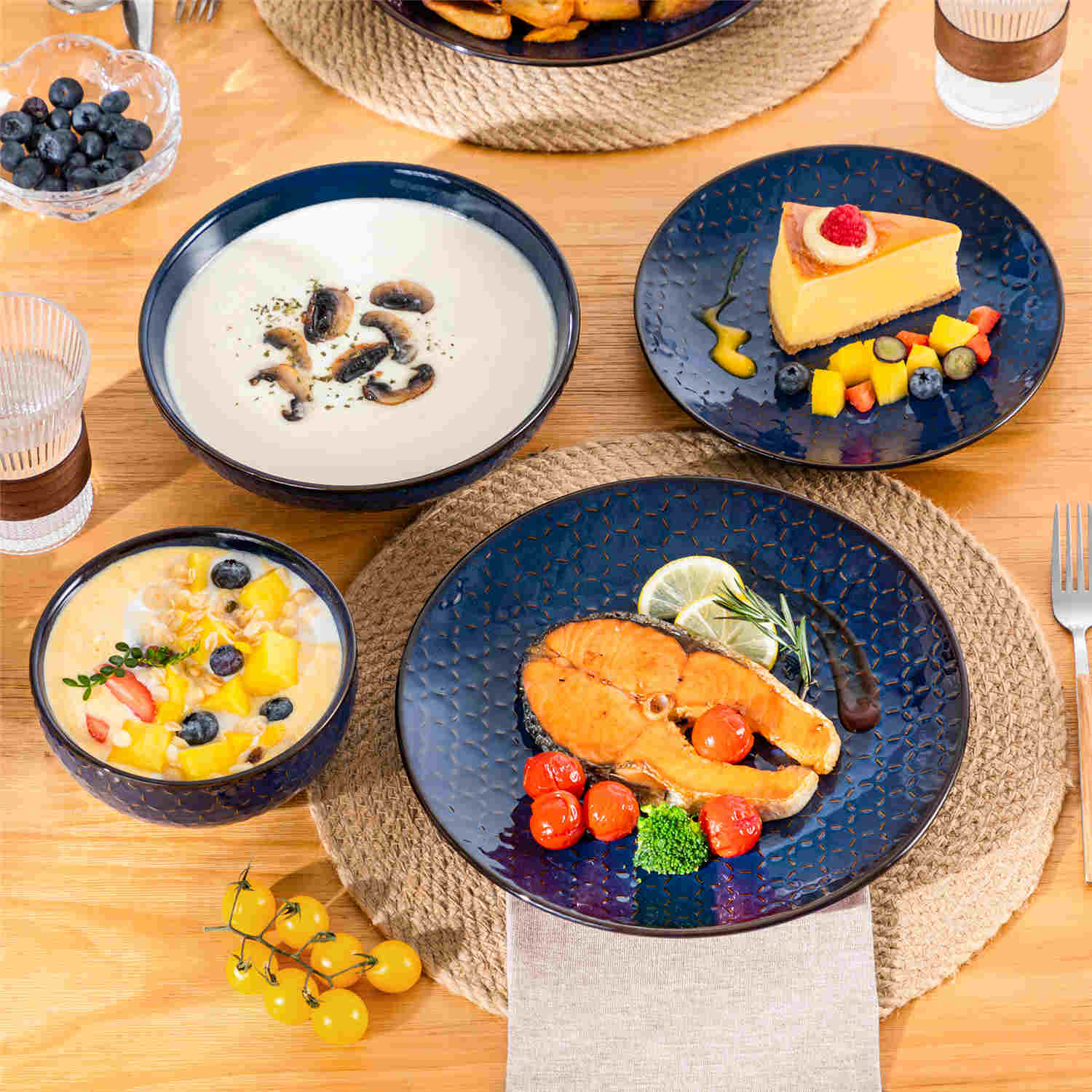 Lydia 16 Piece Starry Blue Dinnerware Set - Image 17