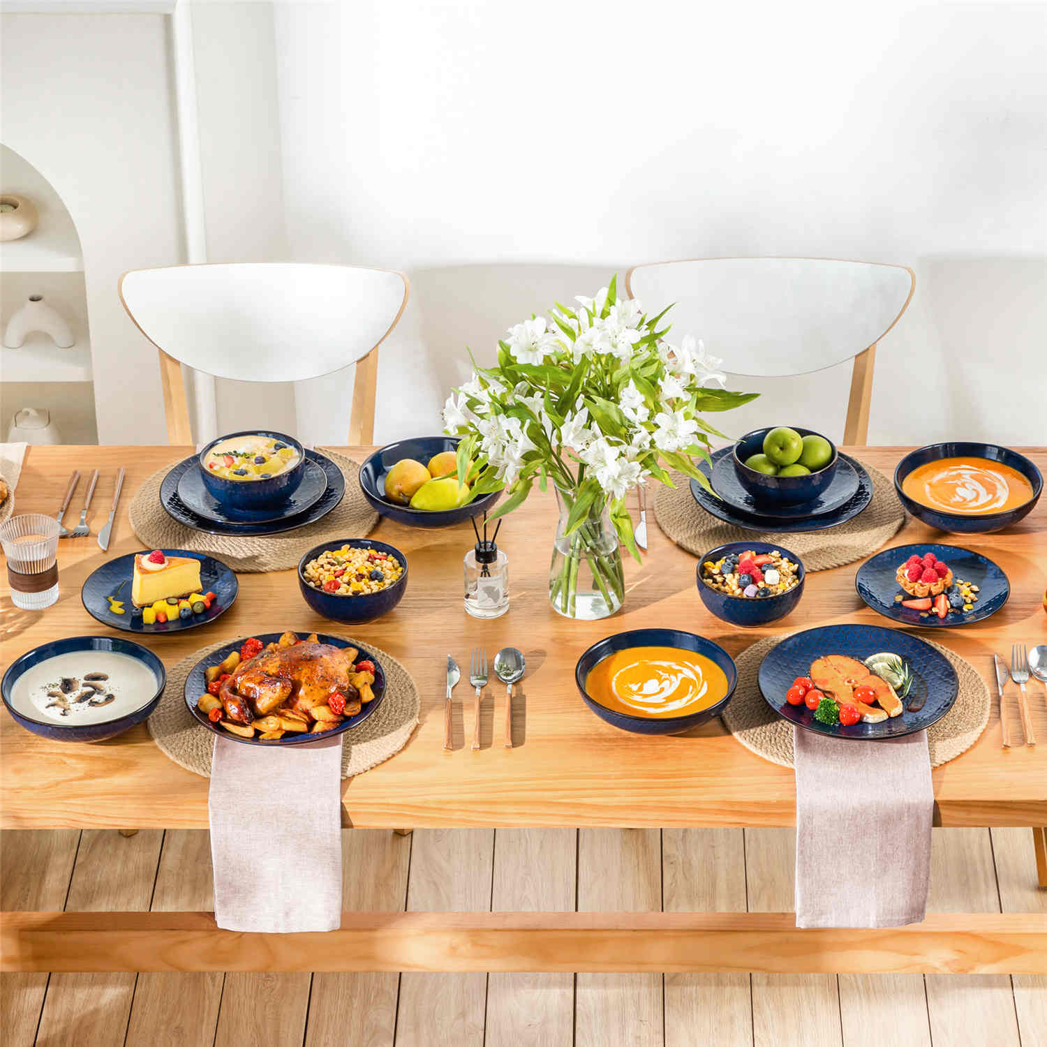 Lydia 16 Piece Starry Blue Dinnerware Set - Image 18