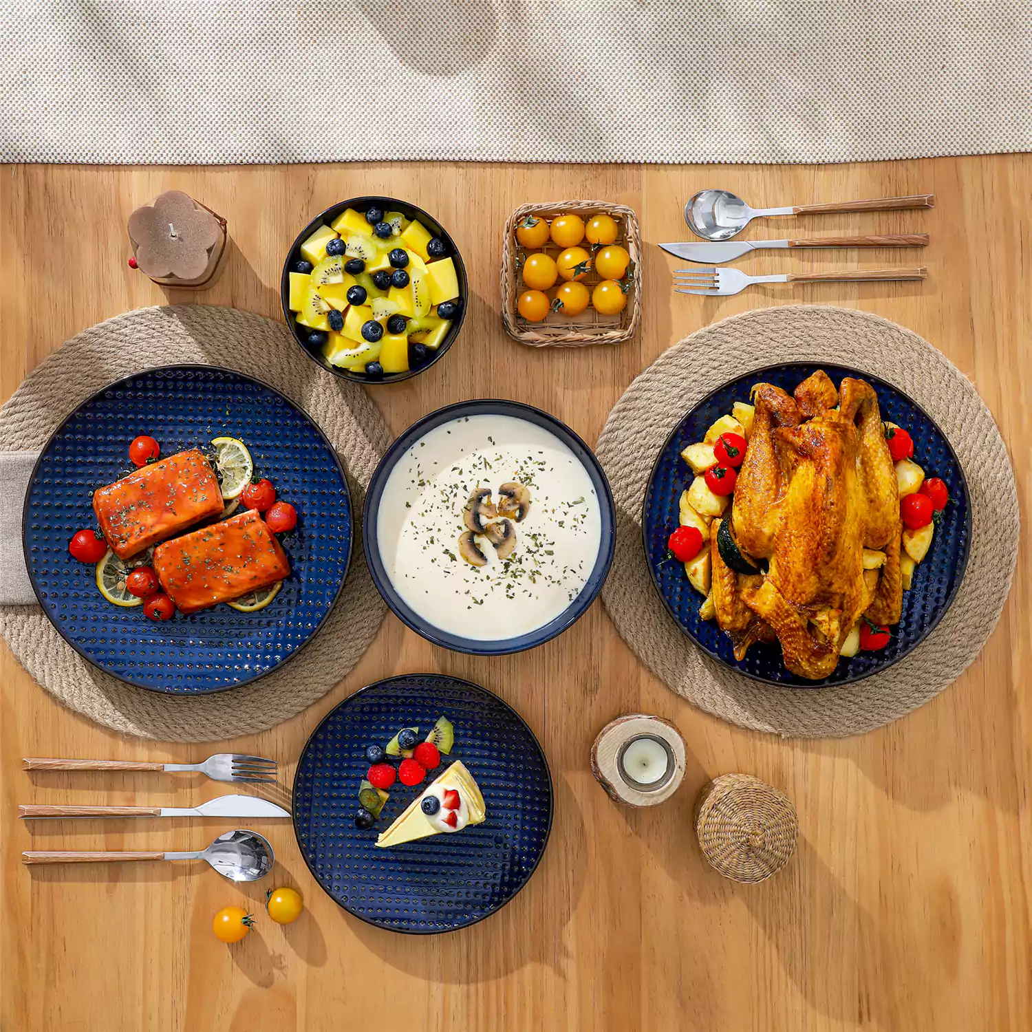 Lydia 16 Piece Starry Blue Dinnerware Set - Image 31