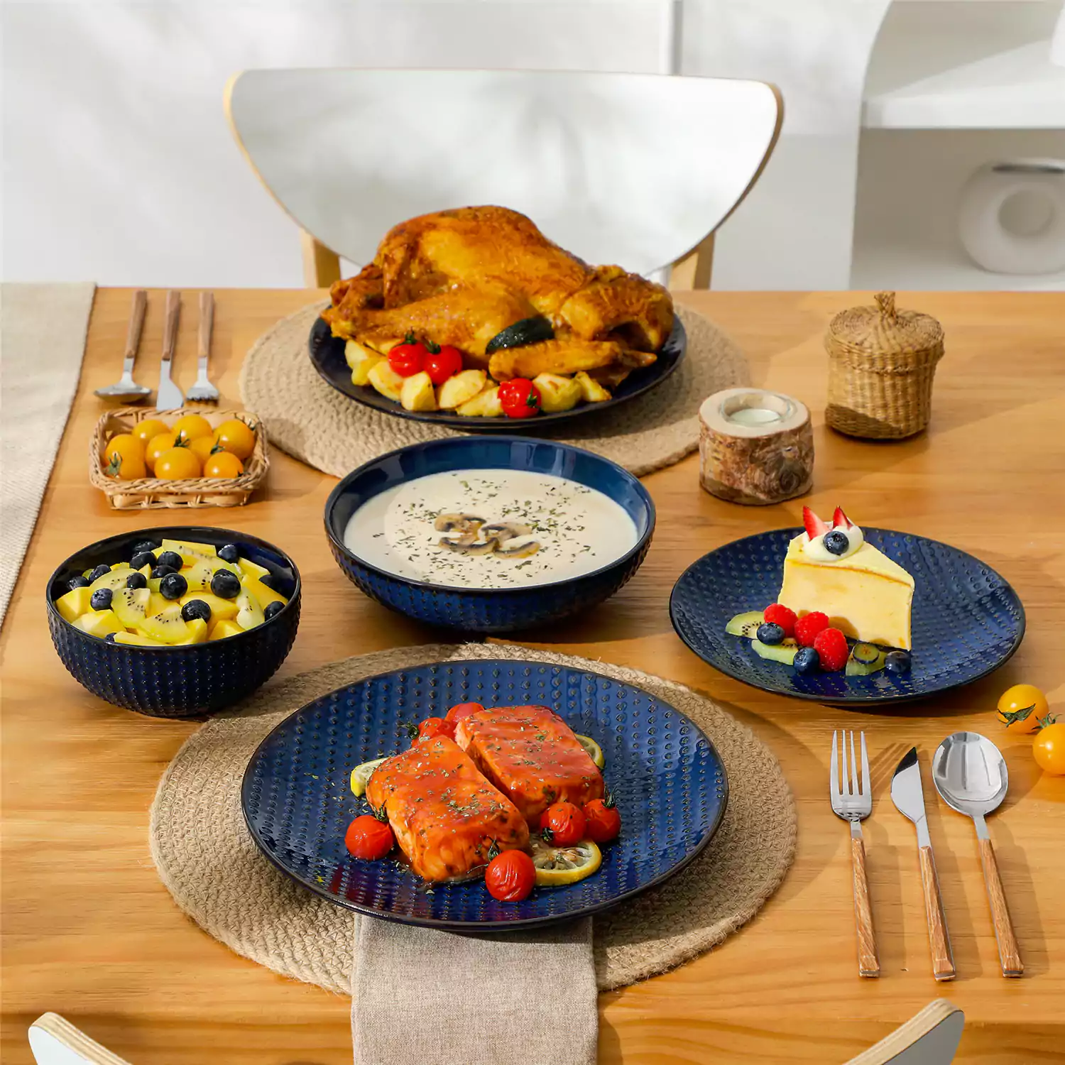 Lydia 16 Piece Starry Blue Dinnerware Set - Image 32