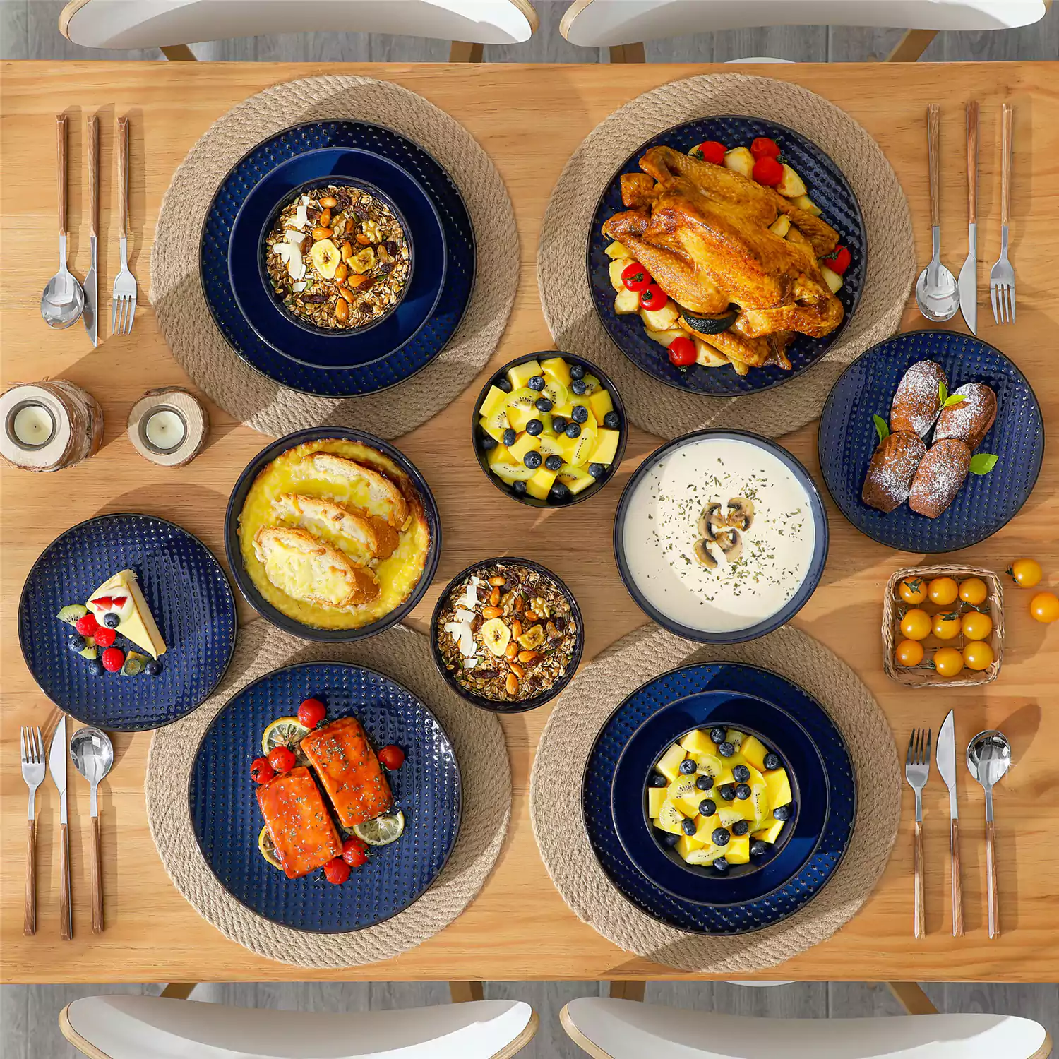 Lydia 16 Piece Starry Blue Dinnerware Set - Image 34