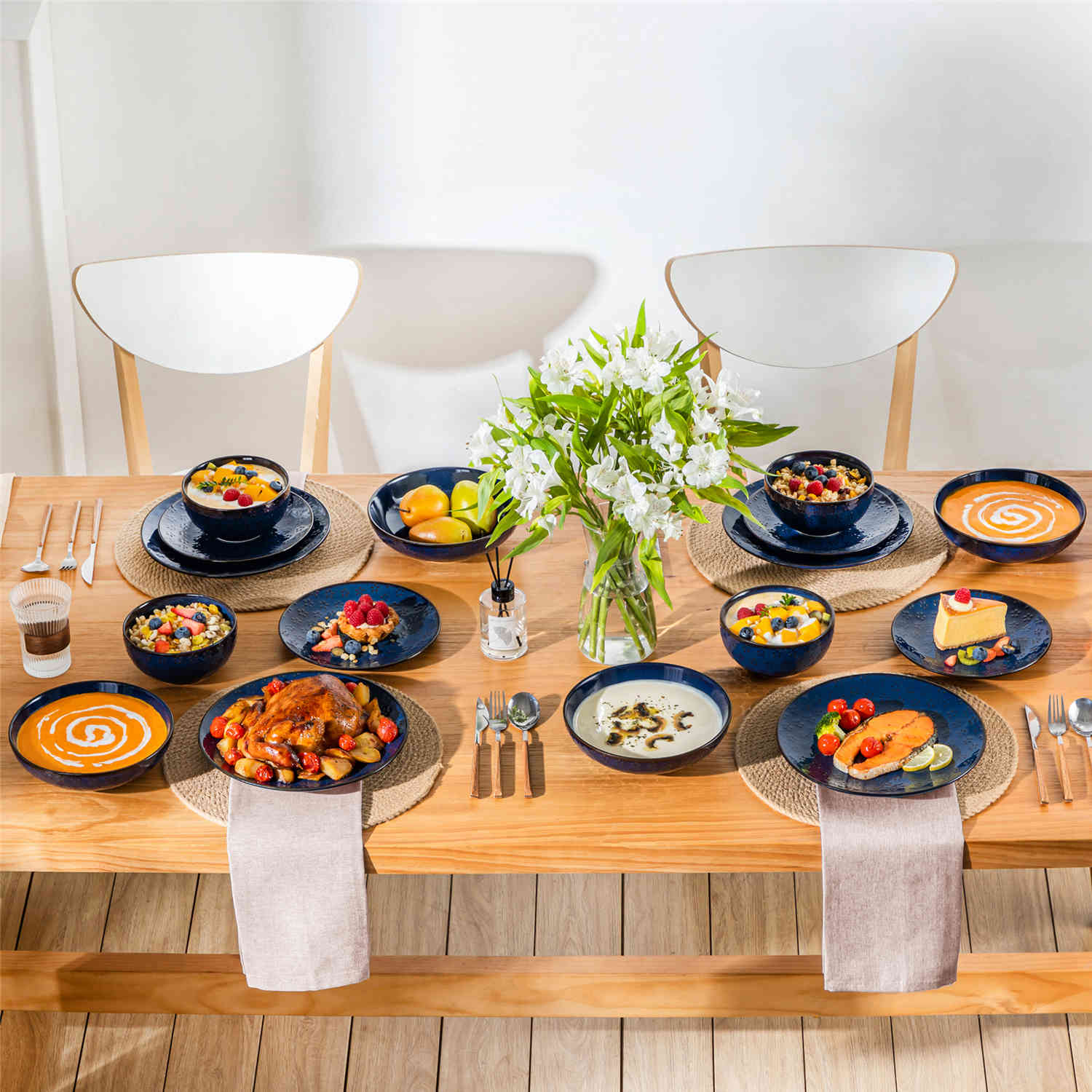 Lydia 16 Piece Starry Blue Dinnerware Set - Image 5