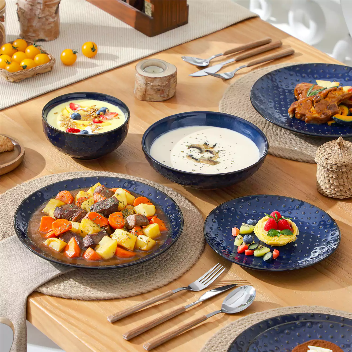 Lydia 16 Piece Starry Blue Dinnerware Set - Image 51