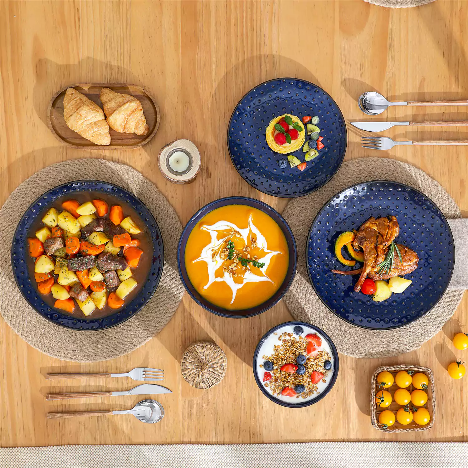 Lydia 16 Piece Starry Blue Dinnerware Set - Image 52