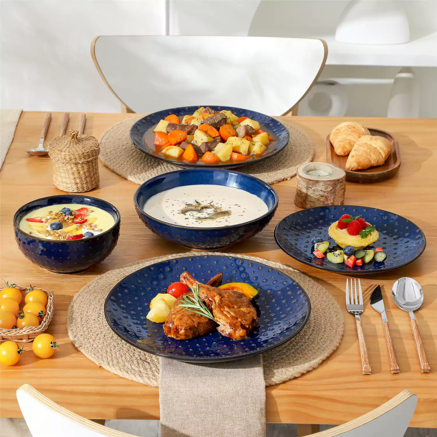 Lydia 16 Piece Starry Blue Dinnerware Set - Image 53