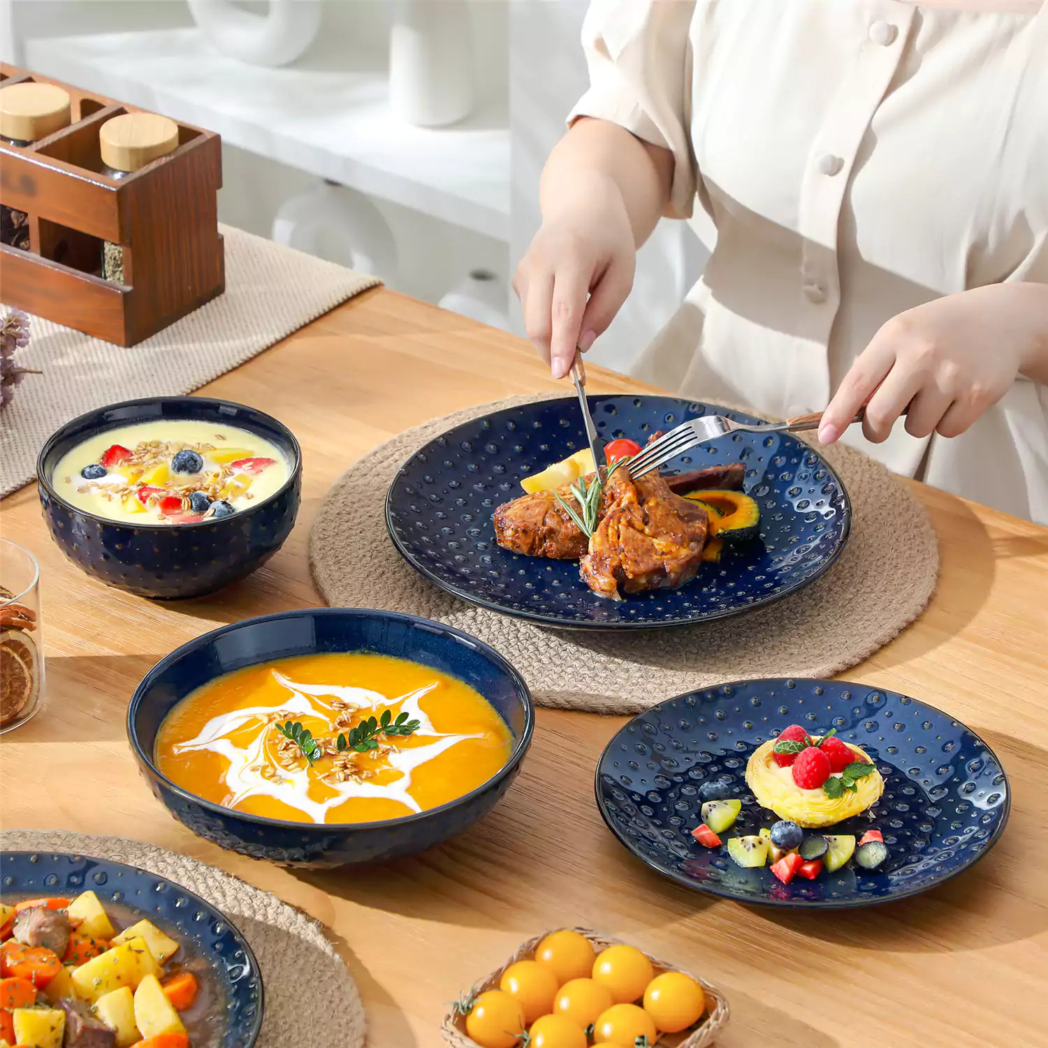 Lydia 16 Piece Starry Blue Dinnerware Set - Image 54