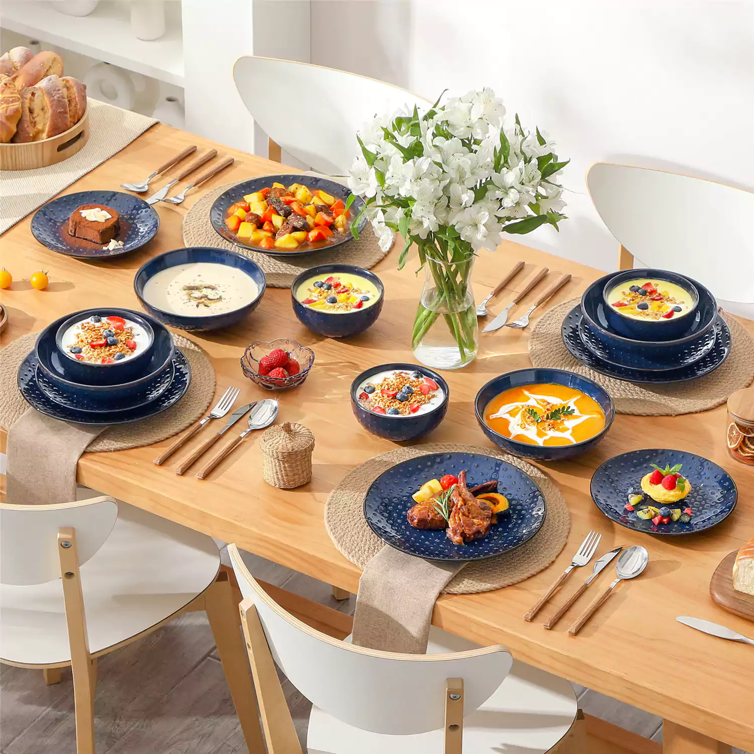 Lydia 16 Piece Starry Blue Dinnerware Set - Image 55