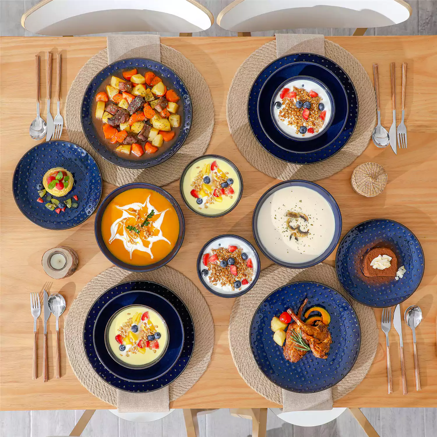 Lydia 16 Piece Starry Blue Dinnerware Set - Image 56