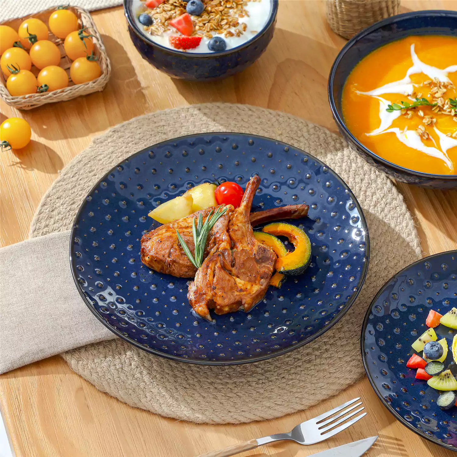 Lydia 16 Piece Starry Blue Dinnerware Set - Image 61
