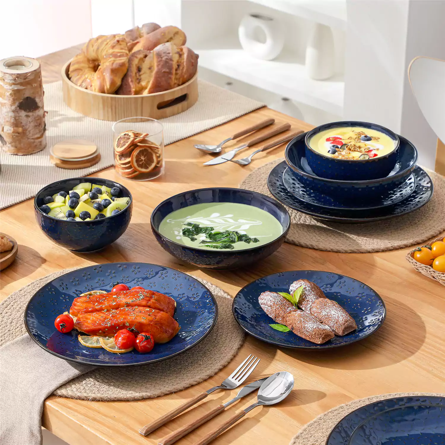 Lydia 16 Piece Starry Blue Dinnerware Set - Image 68