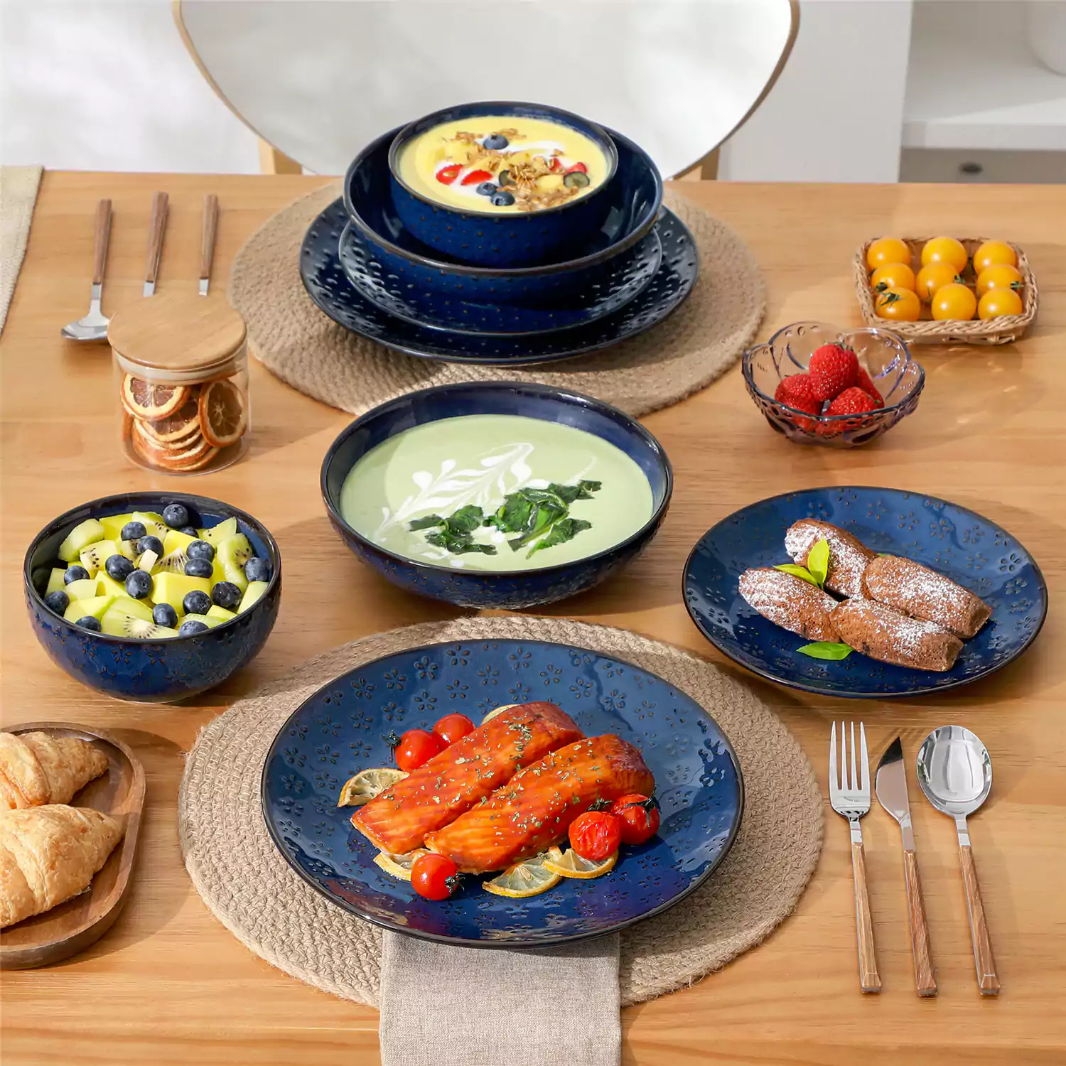 Lydia 16 Piece Starry Blue Dinnerware Set - Image 71