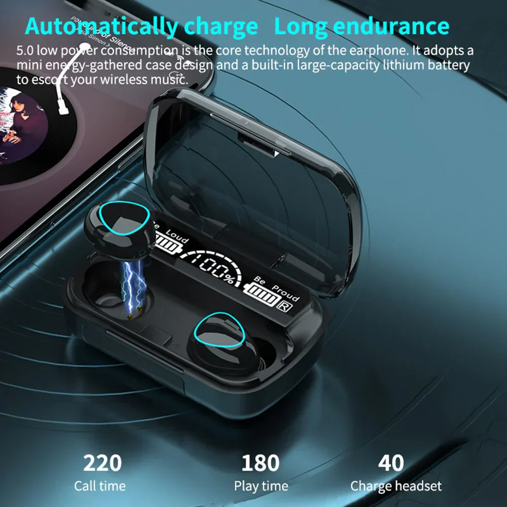 M10 Wireless Earbuds Bluetooth Headphones High-Quality Sound Sports Gaming Power Bank - Image 2