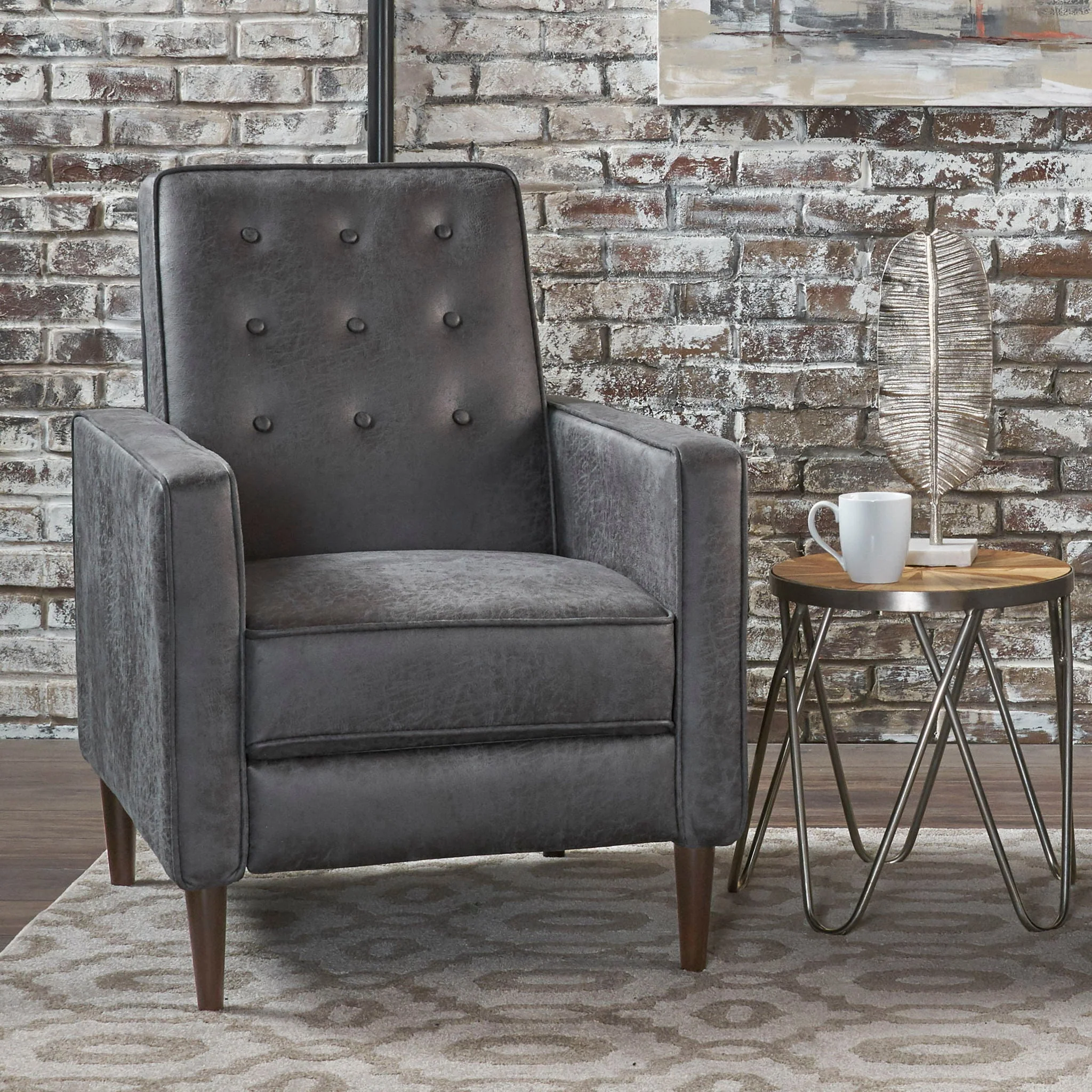 Macedonia Mid Century Modern Button Tufted Fabric Recliner - Slate - Image 4