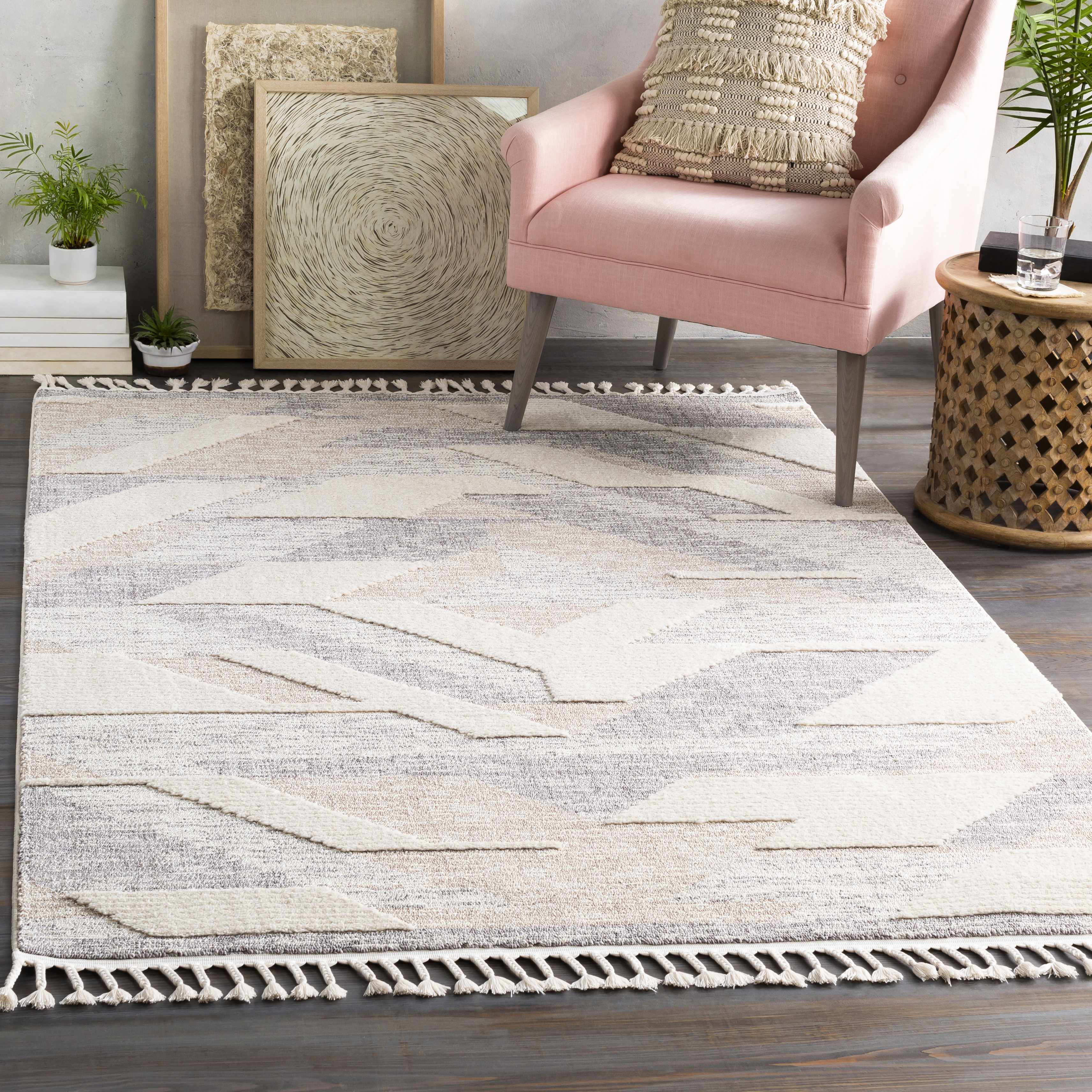 Magazine Geometric High/Low Pile Rug with Tassels - Clearance - Image 2