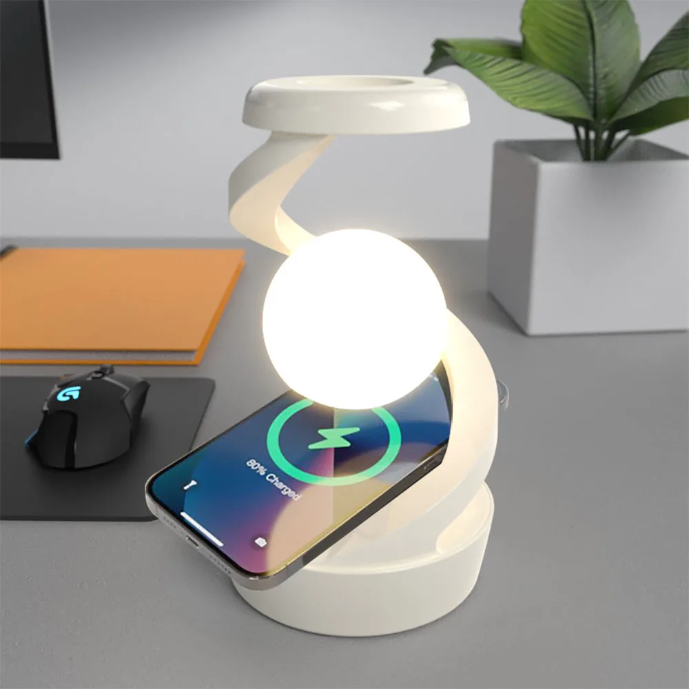 Magnetic Floating Table Lamp with 15W Wireless Charger RGB LED Night Light - Image 9
