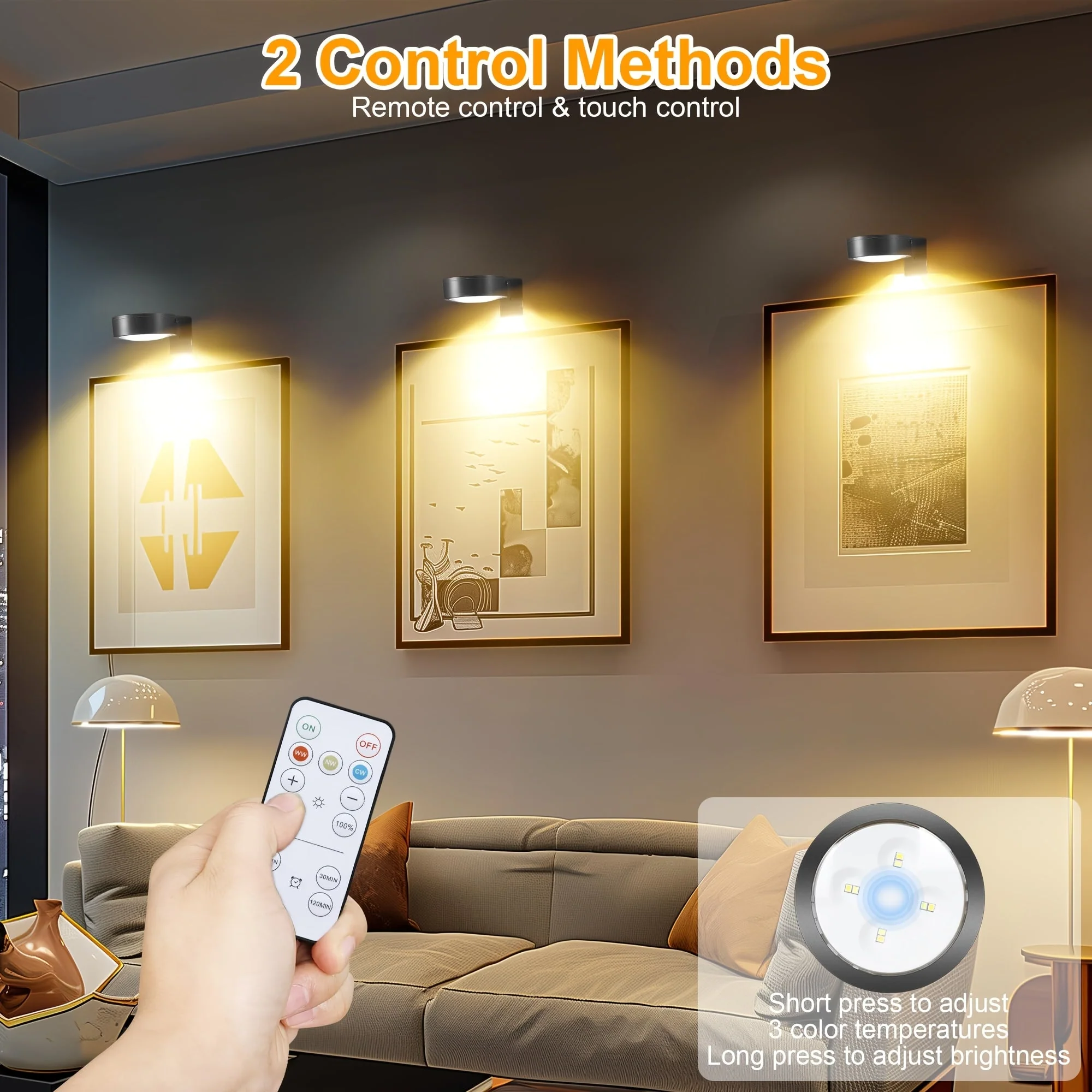 Magnetic LED Picture Lights with Remote – Dimmable Wall Art Lights Battery Powered - Image 4