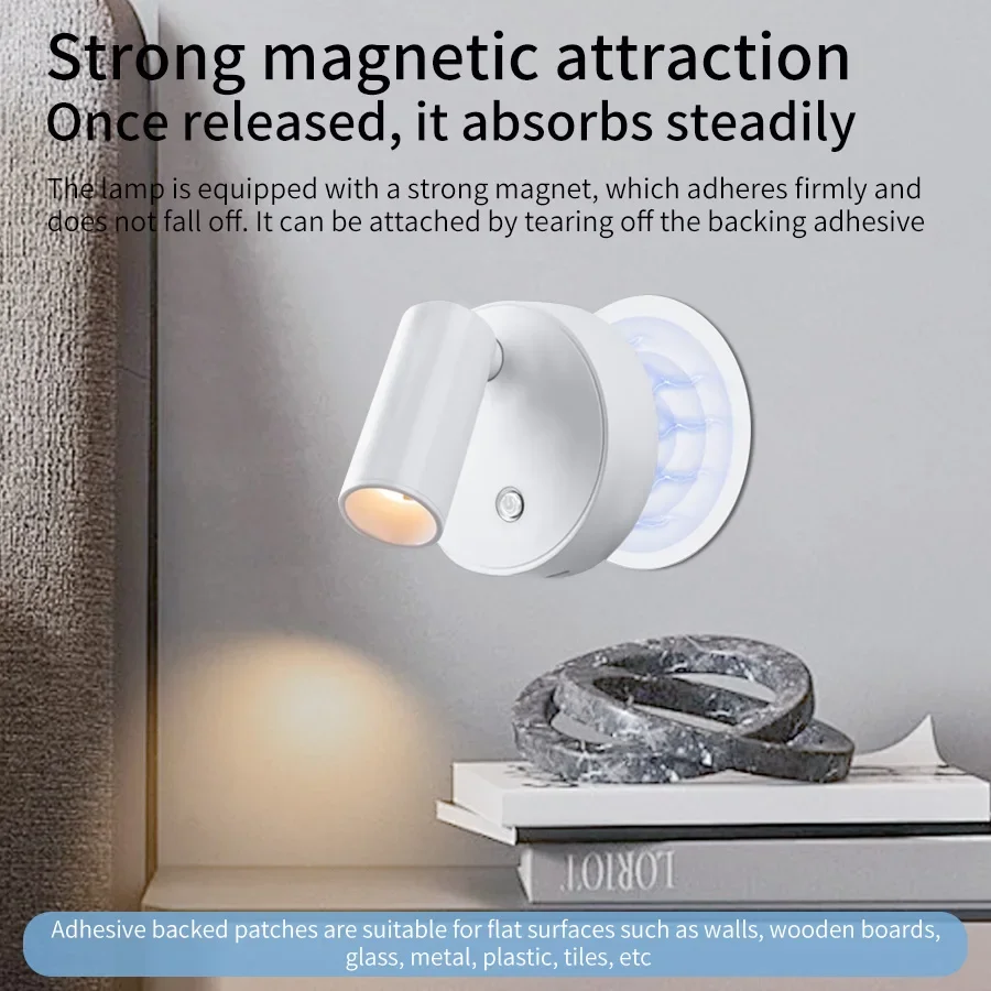 Magnetic LED Wall Light Rechargeable Touch Dimmable Cordless Bedside Lamp - Image 7