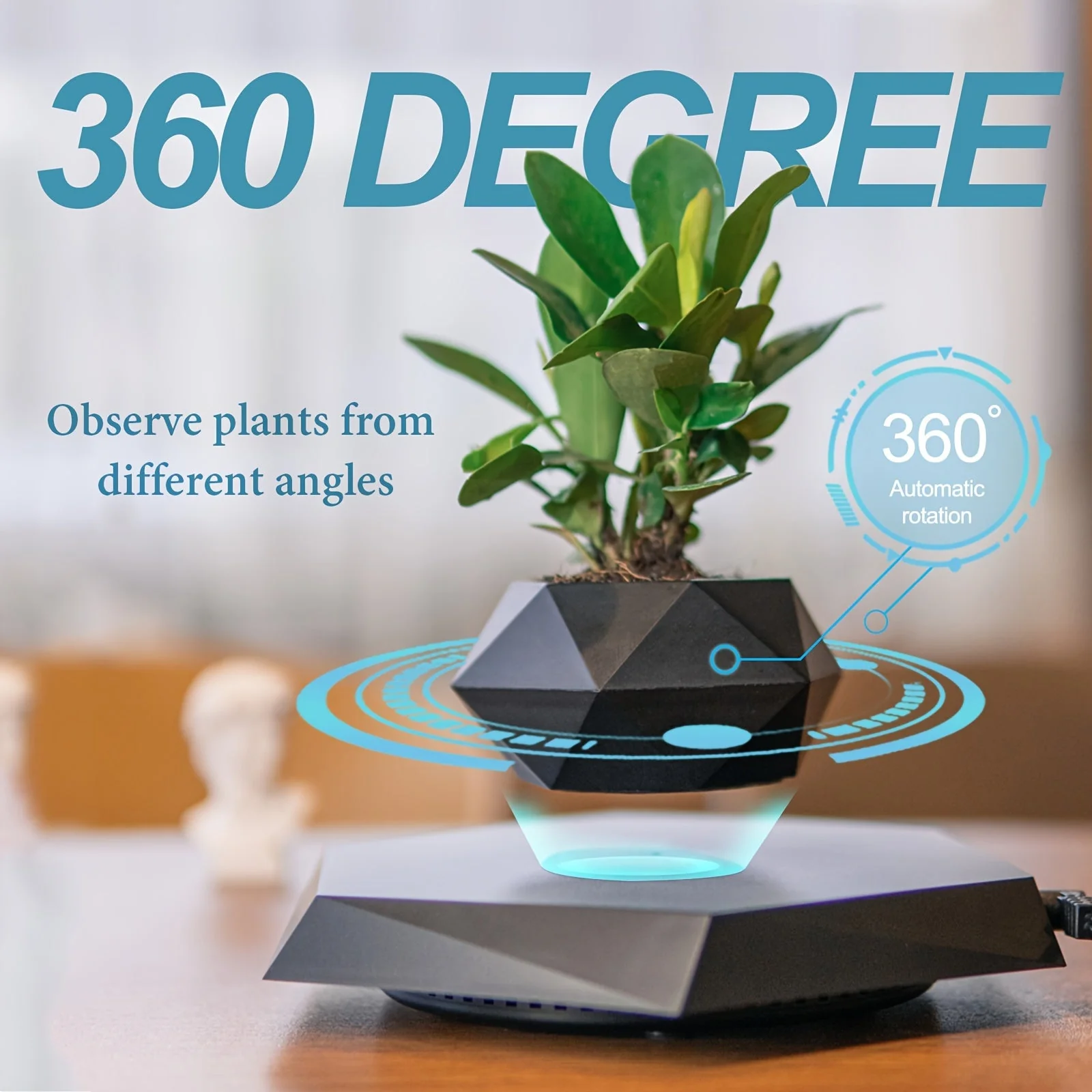 Magnetic Levitating Plant Pot – Rotating Floating Geometric Bonsai Planter Indoor - Image 7