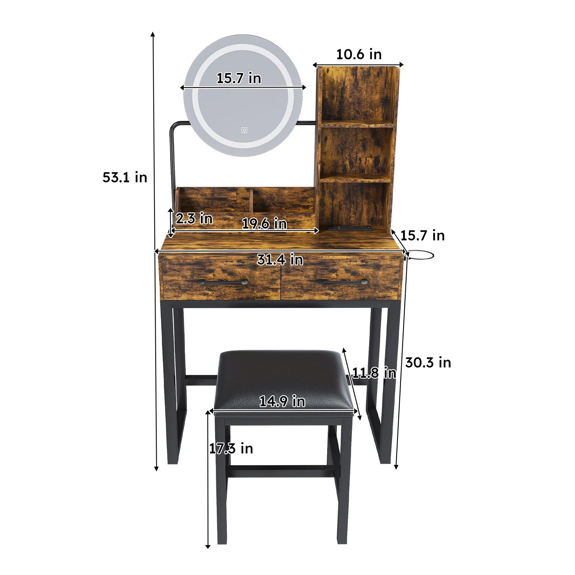 Makeup Vanity Table With LED Lights, 3 Color Options, Power Outlet - Image 2