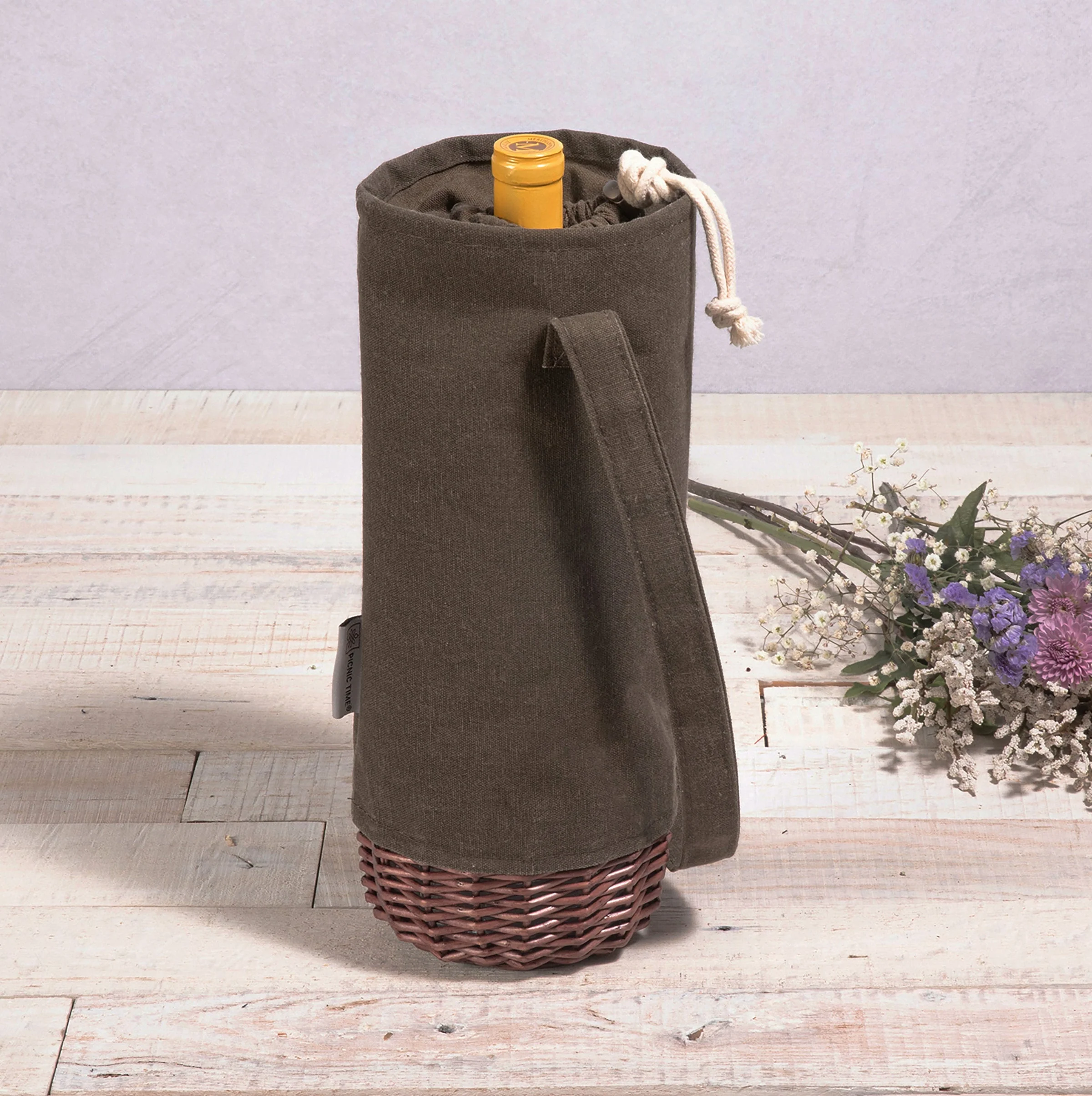 Malbec Insulated Canvas and Willow Wine Bottle Basket - Image 11