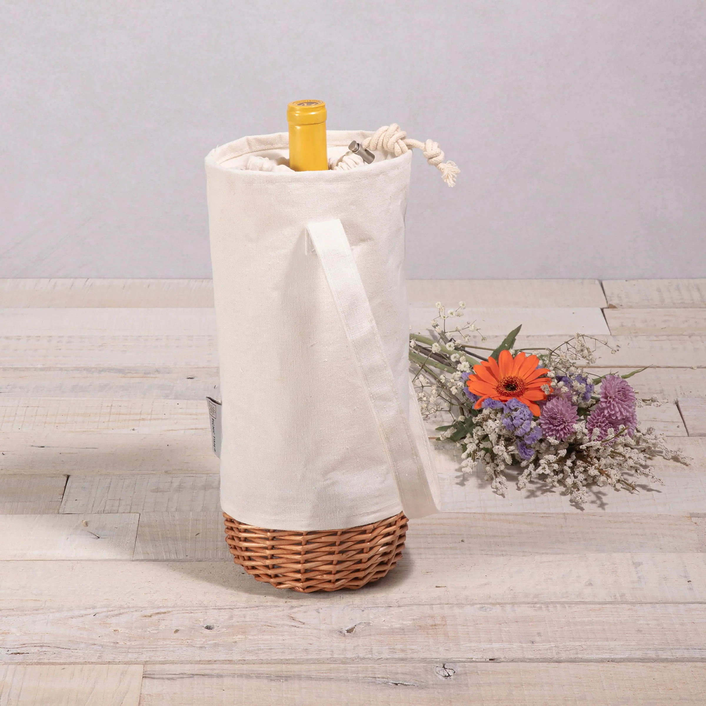 Malbec Insulated Canvas and Willow Wine Bottle Basket - Image 6