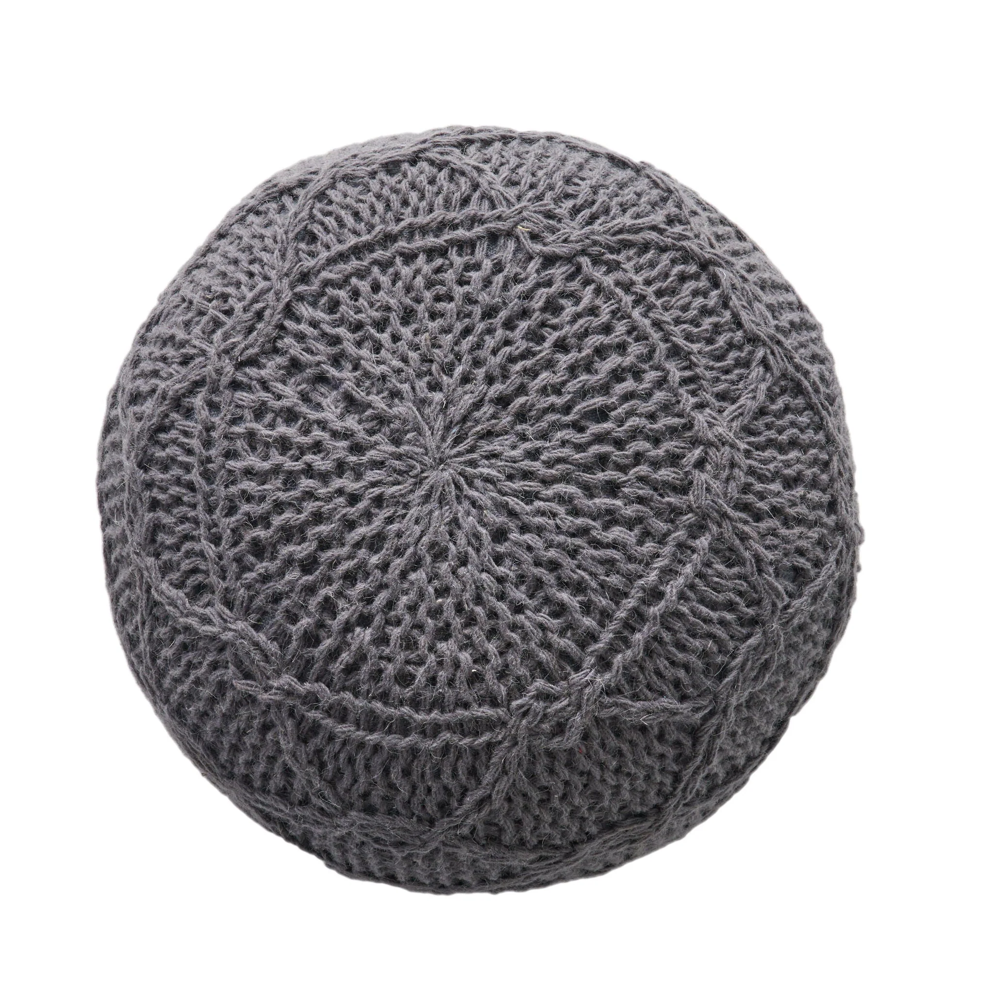 Malibu Modern Knitted Wool Round Pouf With Handcrafted Design - Charcoal