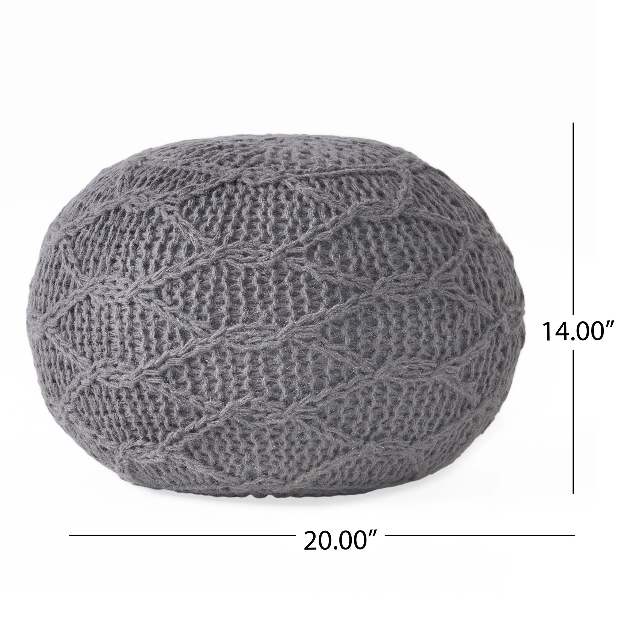 Malibu Modern Knitted Wool Round Pouf With Handcrafted Design - Charcoal - Image 4