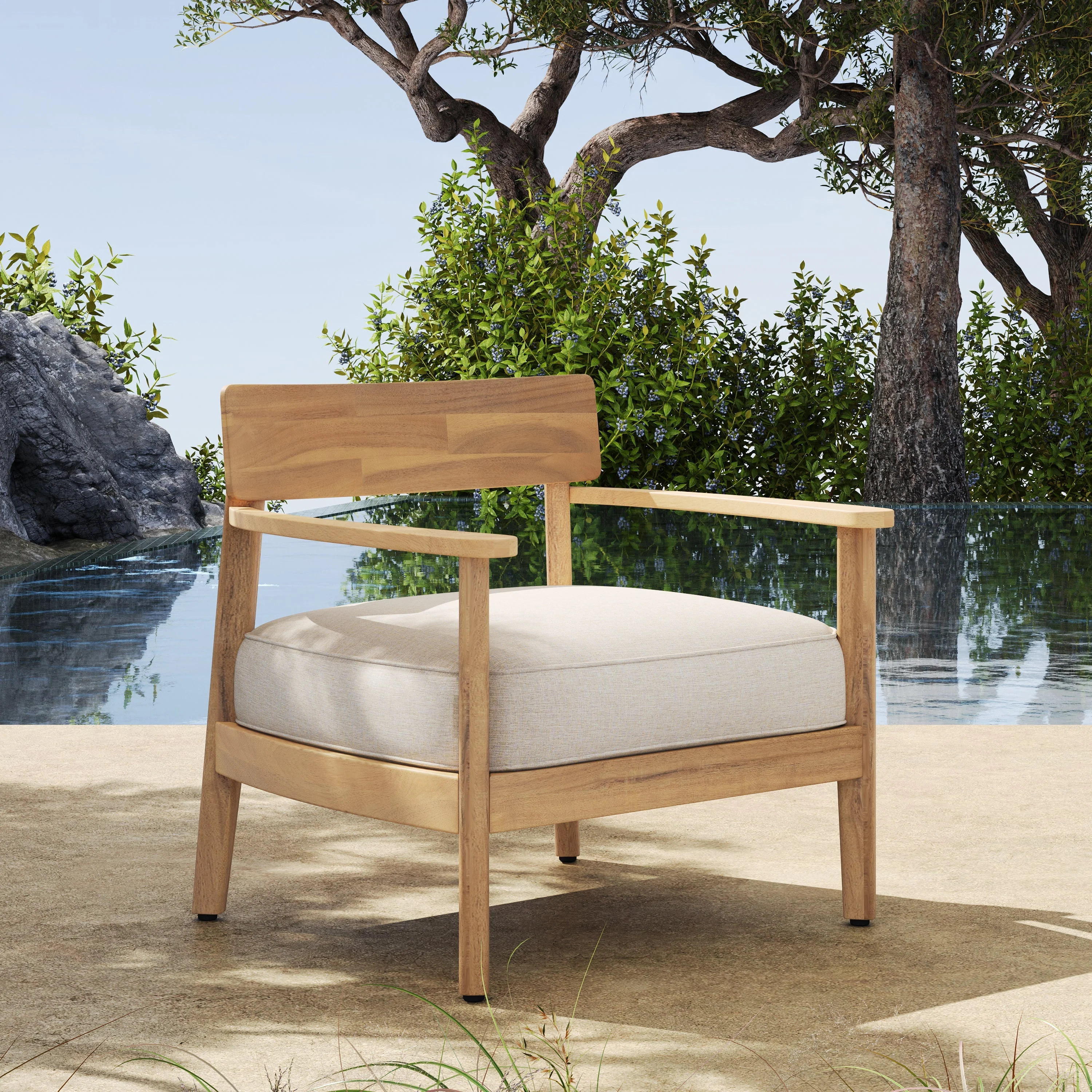 Mallorca Acacia Wood Club Chair with Seat Cushion - Image 2