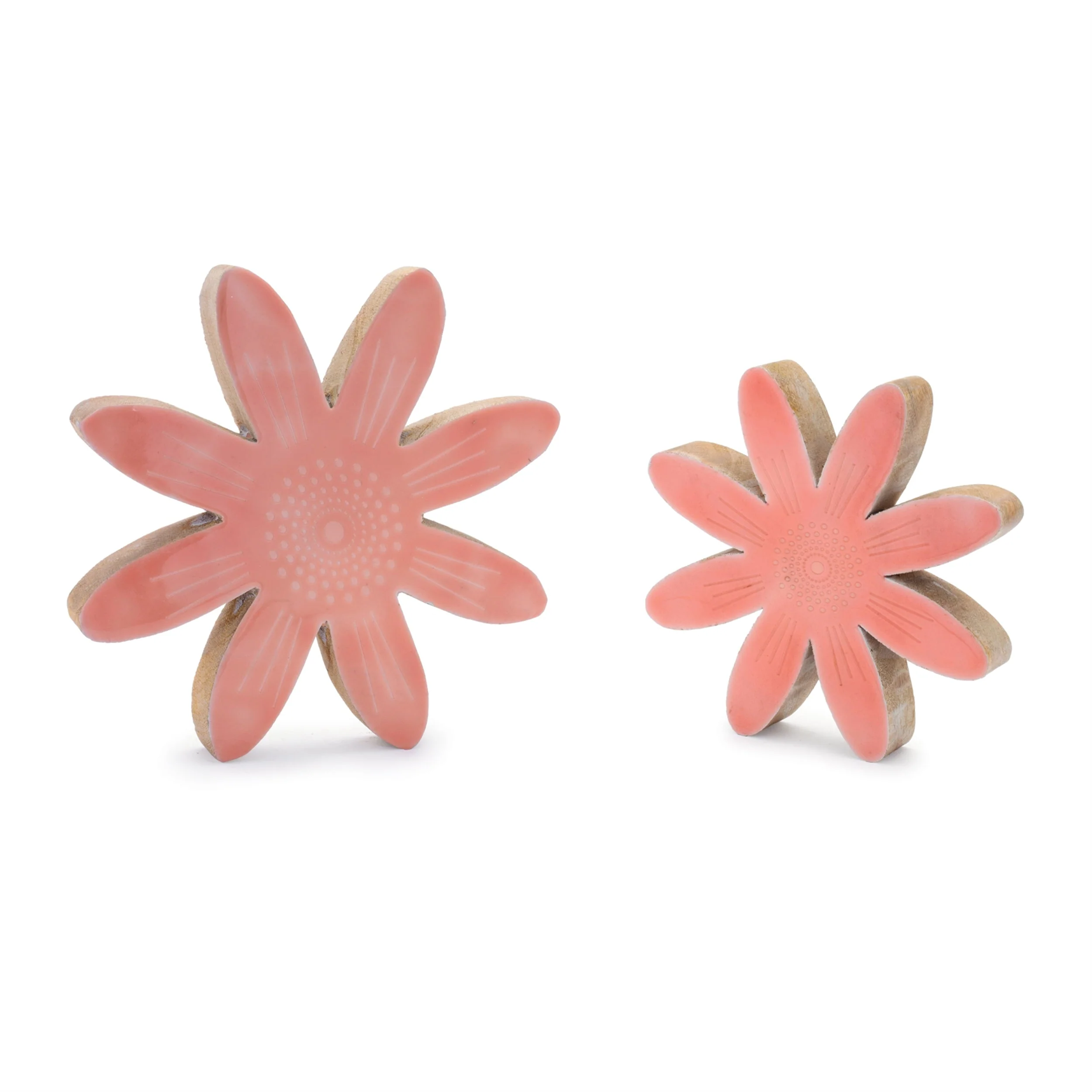 Mango wood flower decor (set of 2)
