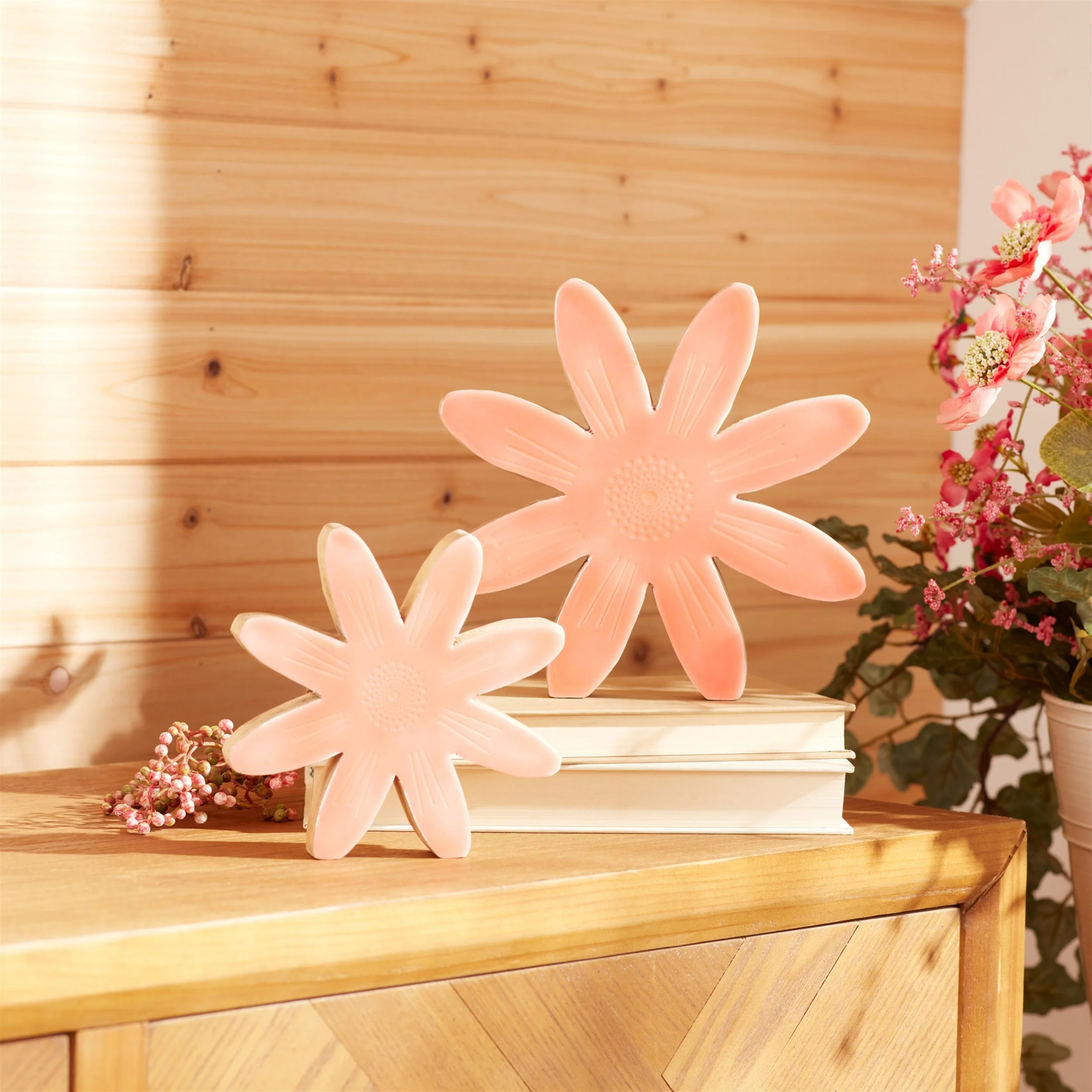 Mango wood flower decor (set of 2) - Image 2