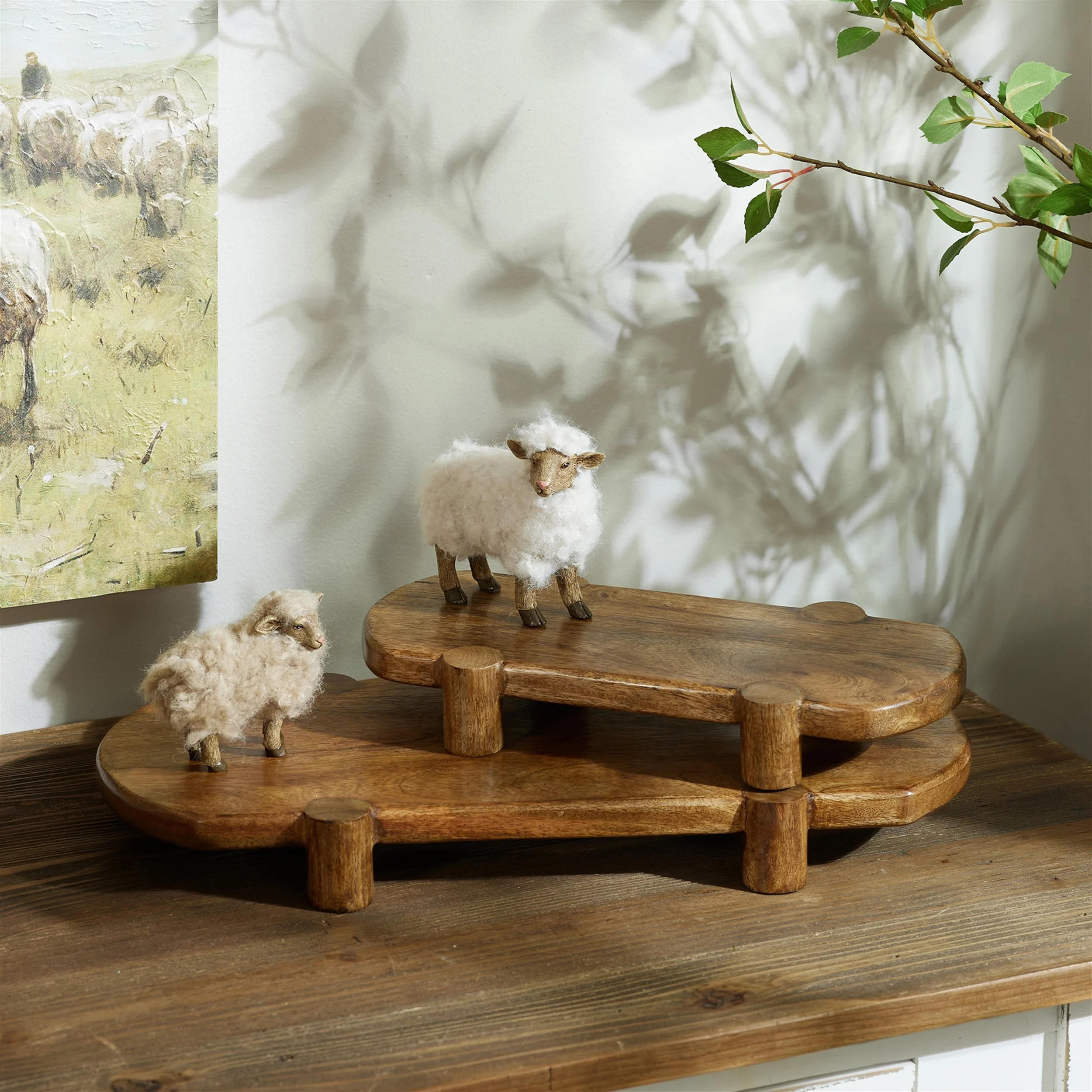 Mango Wood Pedestal Tray (Set of 2) - Image 2