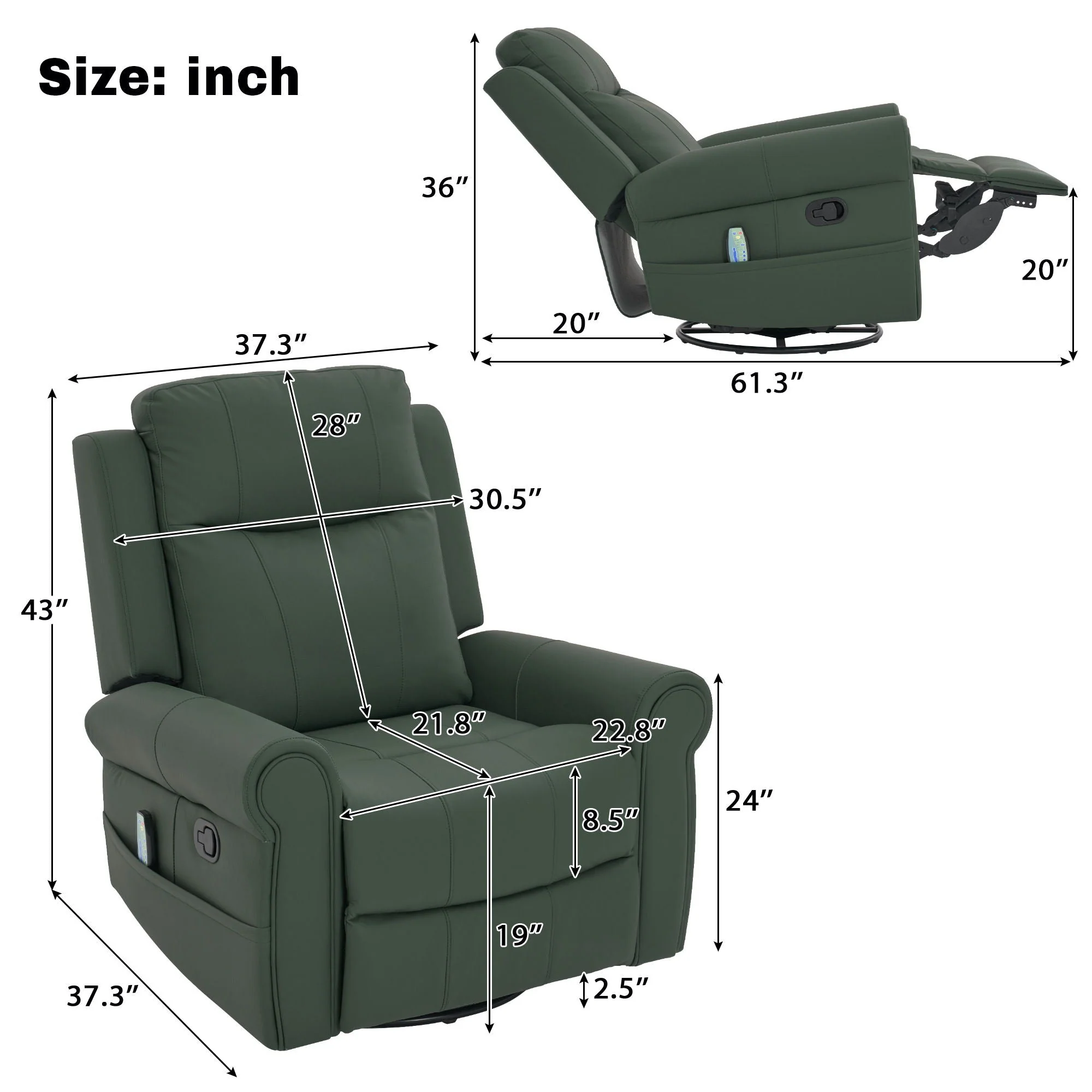 Manual Recliner Chair with 270-Degree Swivel, Massage, Heating, and Dual Reclining Positions - Image 3