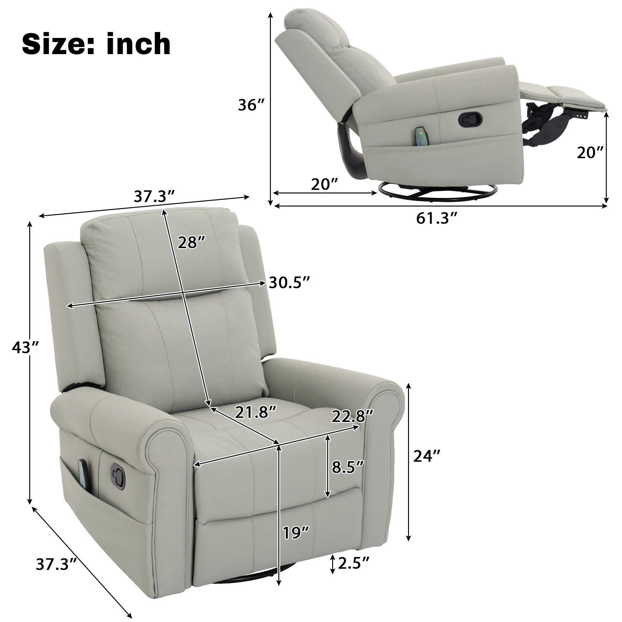 Manual Recliner Chair with 270-Degree Swivel, Massage, Heating, and Dual Reclining Positions - Image 5