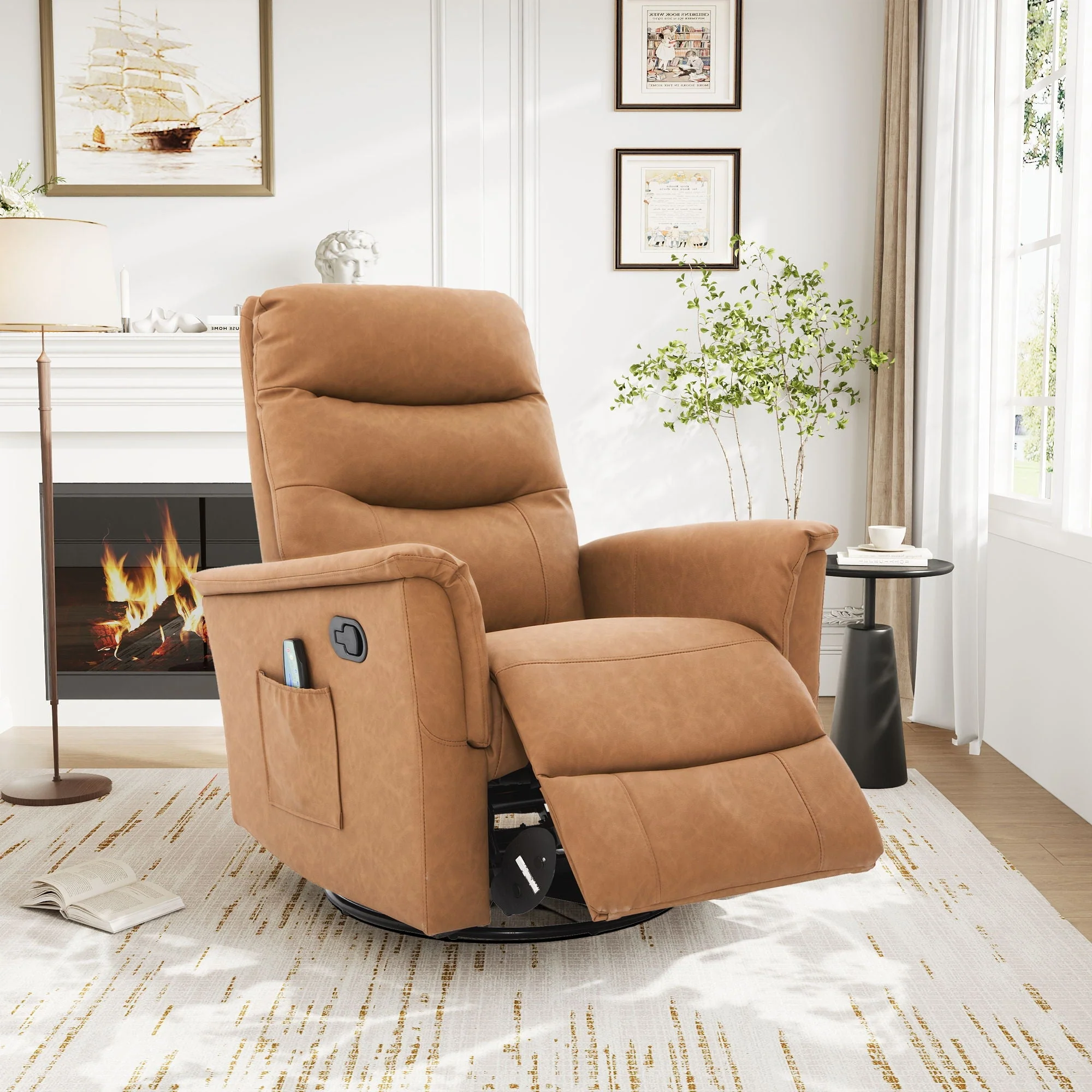 Manual Recliner Chair With 8-Point Massage and Swivel Function - Image 14