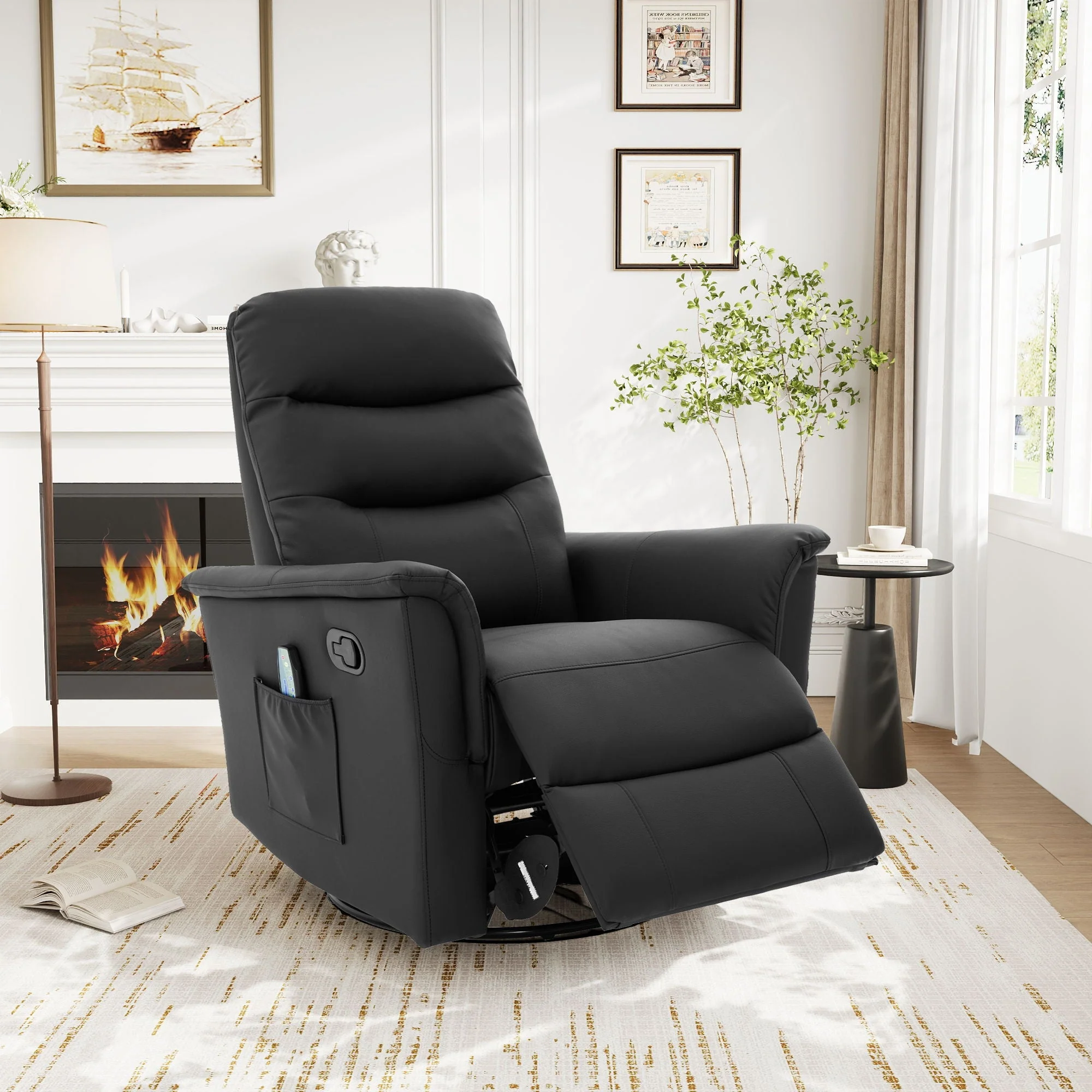 Manual Recliner Chair With 8-Point Massage and Swivel Function - Image 16