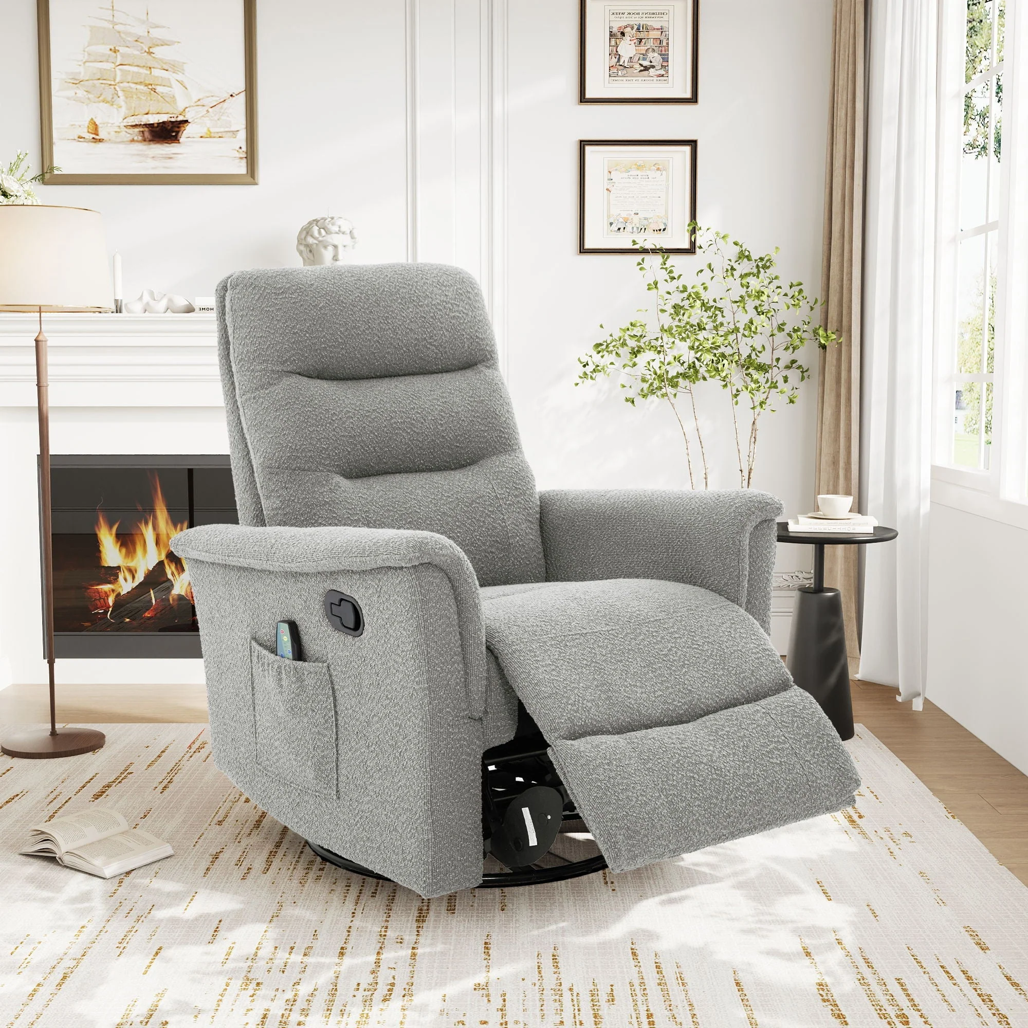 Manual Recliner Chair With 8-Point Massage and Swivel Function - Image 5