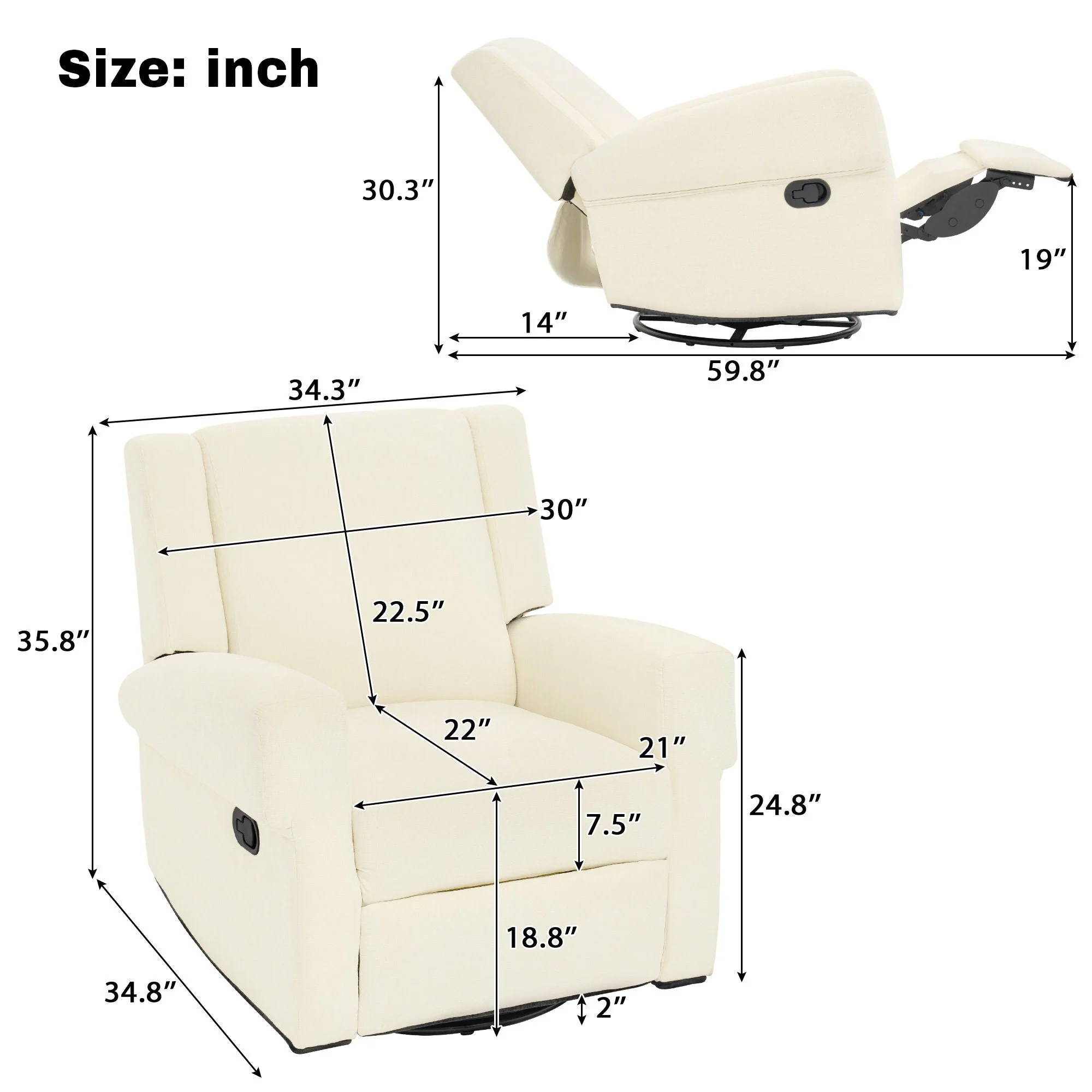 Manual Recliner Chair With Swivel Rocker Function, Dual Recline Angles - Image 6