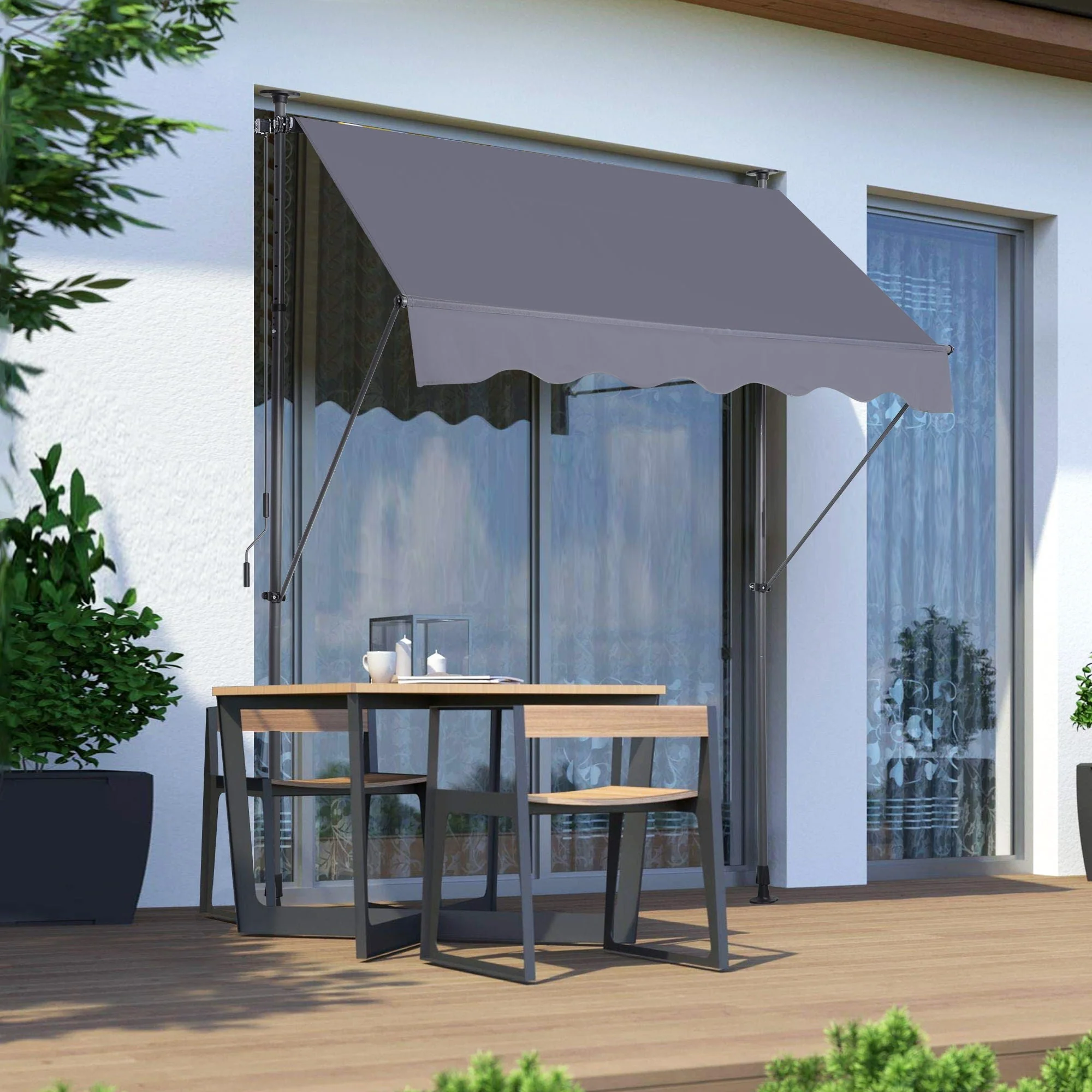 Manual Retractable Patio Awning, UV Resistant Sun Shade With No Drill Installation - Image 3