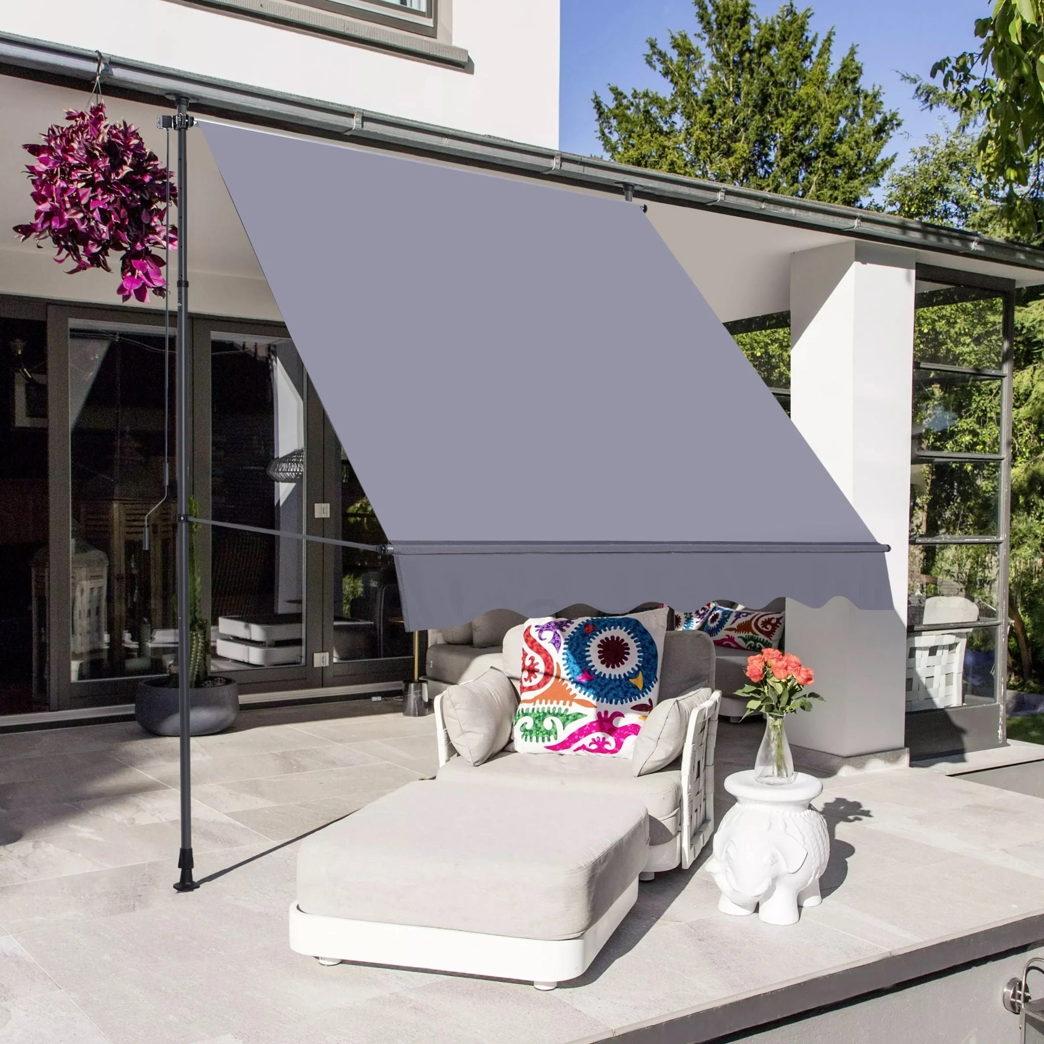 Manual Retractable Patio Awning, UV Resistant Sun Shade With No Drill Installation - Image 7