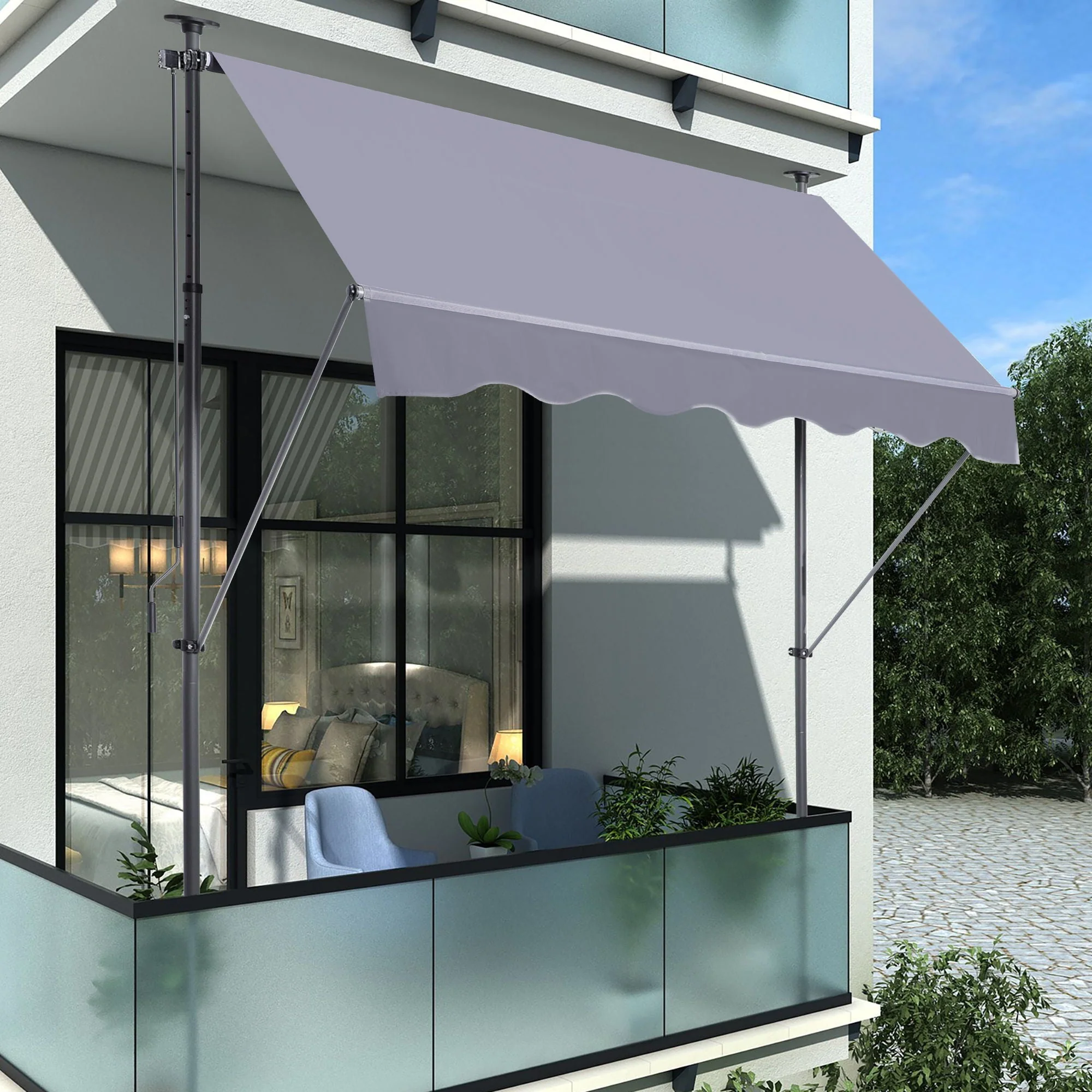 Manual Retractable Patio Awning, UV Resistant Sun Shade With No Drill Installation - Image 8