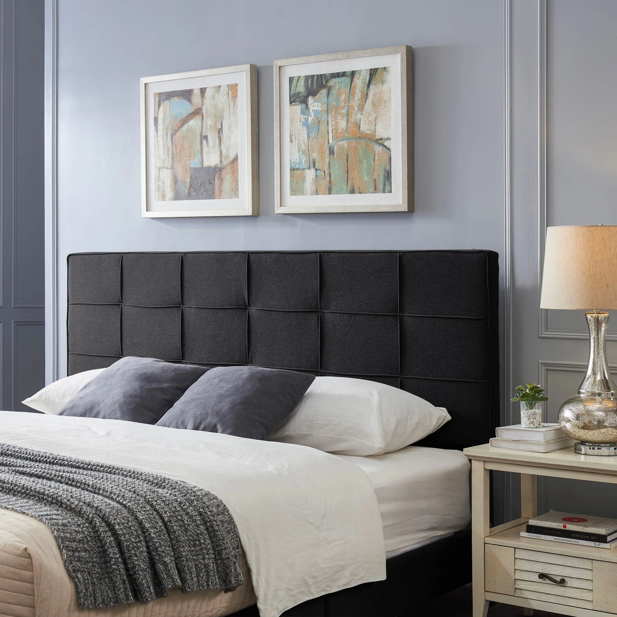 Marakesh - Contemporary Fabric Upholstered King / California King Headboard - Black - Image 2
