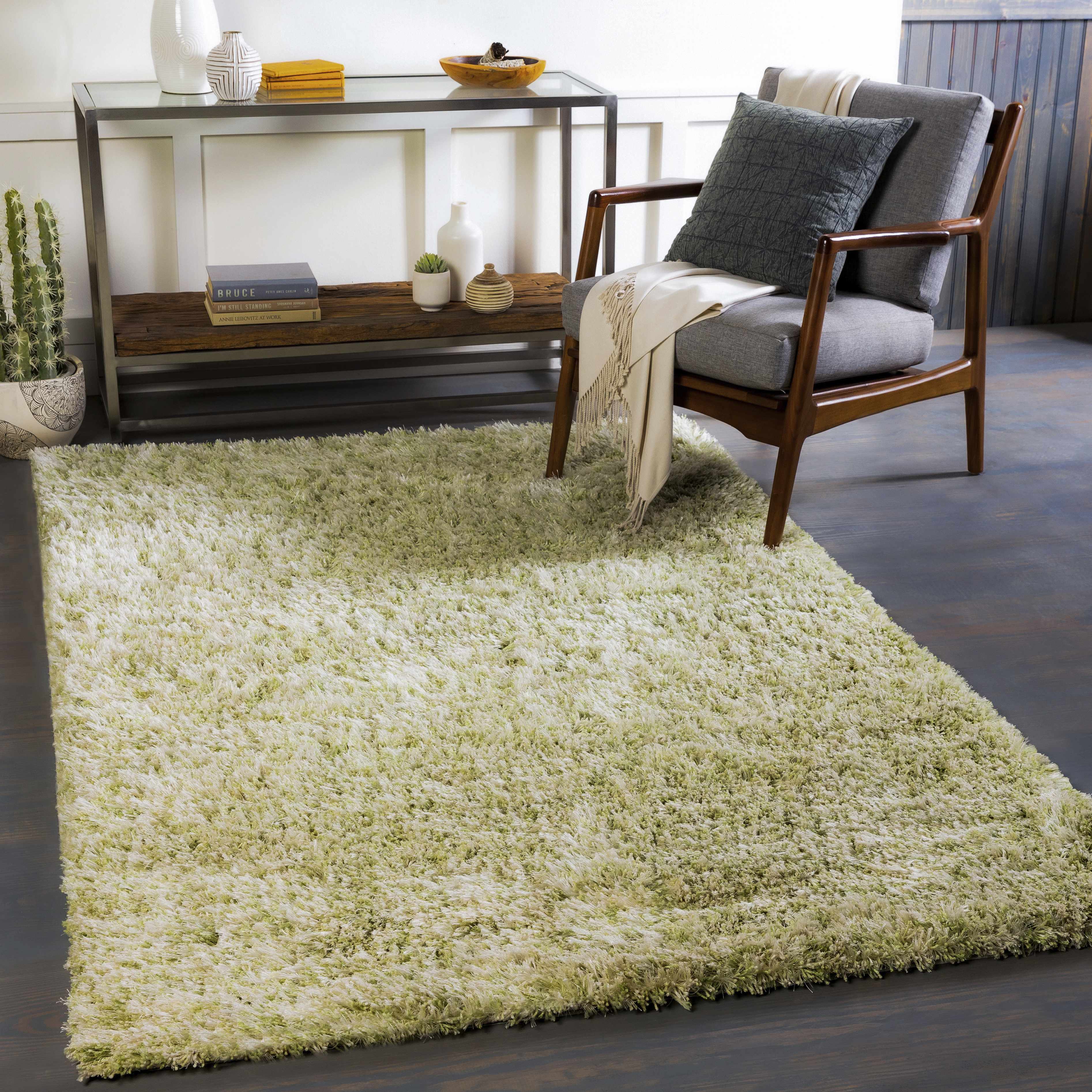Marao Solid Grass Green Plush Rug - Clearance - Image 2