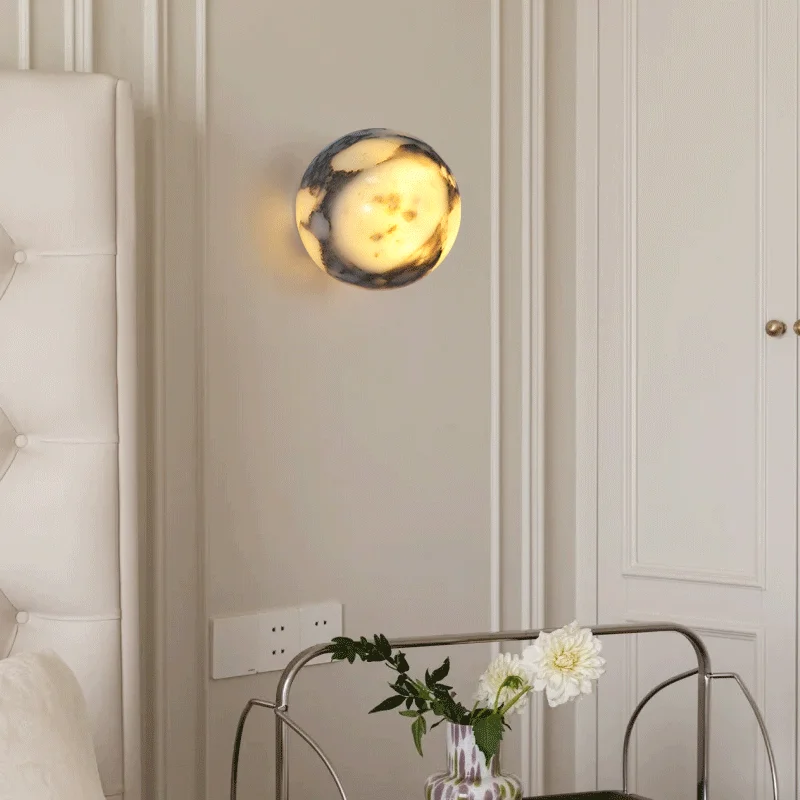 Marble Ball Wall Lamp LED Natural Stone Sconce for Bedroom Living Room Hallway - Image 2
